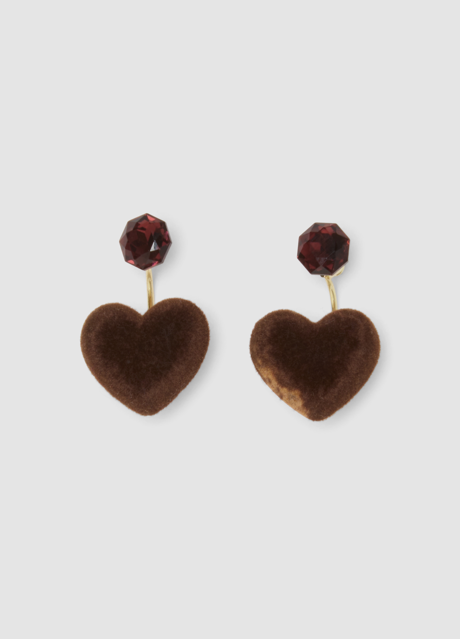 OVS, Orecchini Marroni A Cuore Con Pietra Rossa, Donna, Marrone, Taglia: ONE SIZE