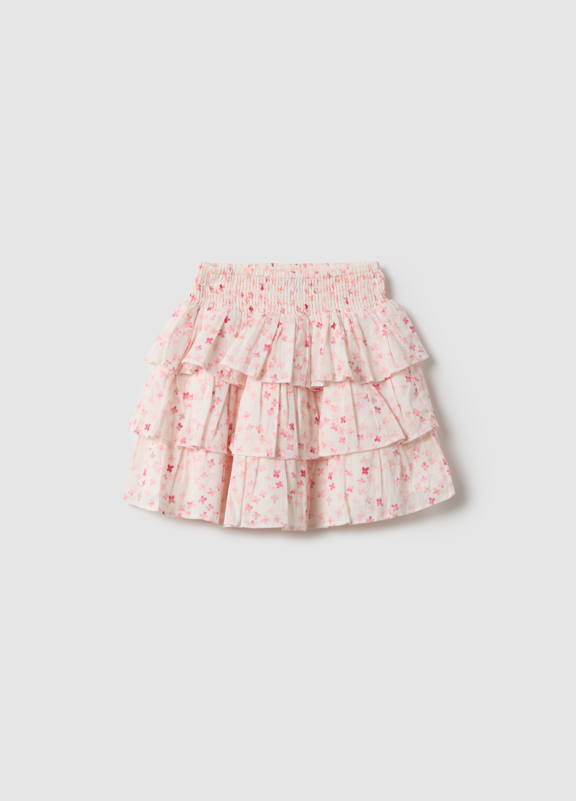 OVS KIDS, Falda De Volantes Multicolor De Puro Algodón Para Niña Con Estampado Floral, Niña, Blanco/rosa, Talla: 9-10