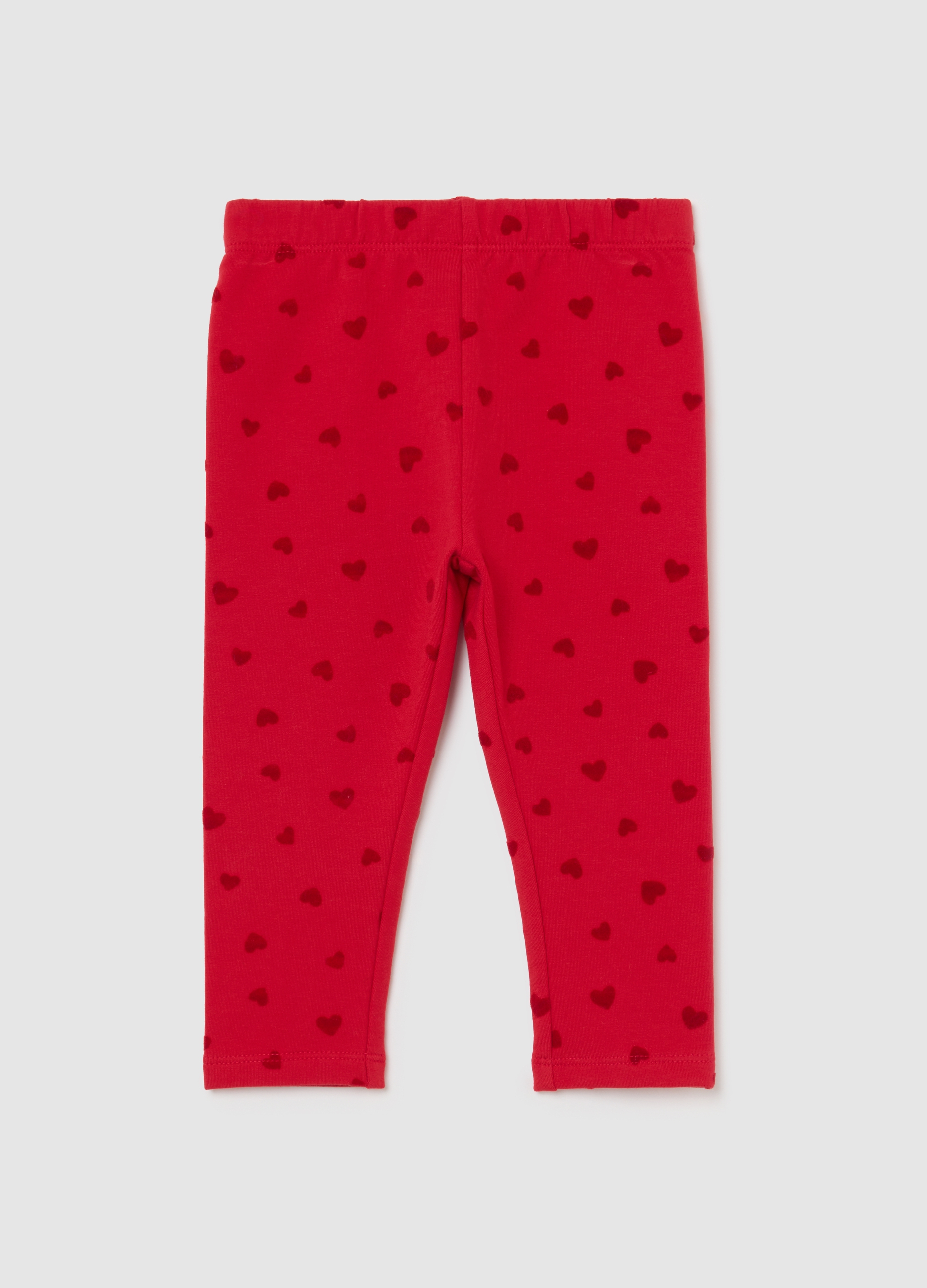 FAGOTTINO, Leggings Rossi Da Bimba In Cotone Elasticizzato Con Stampe Cuoricini, Bambina, Rosso, Taglia: 18-24