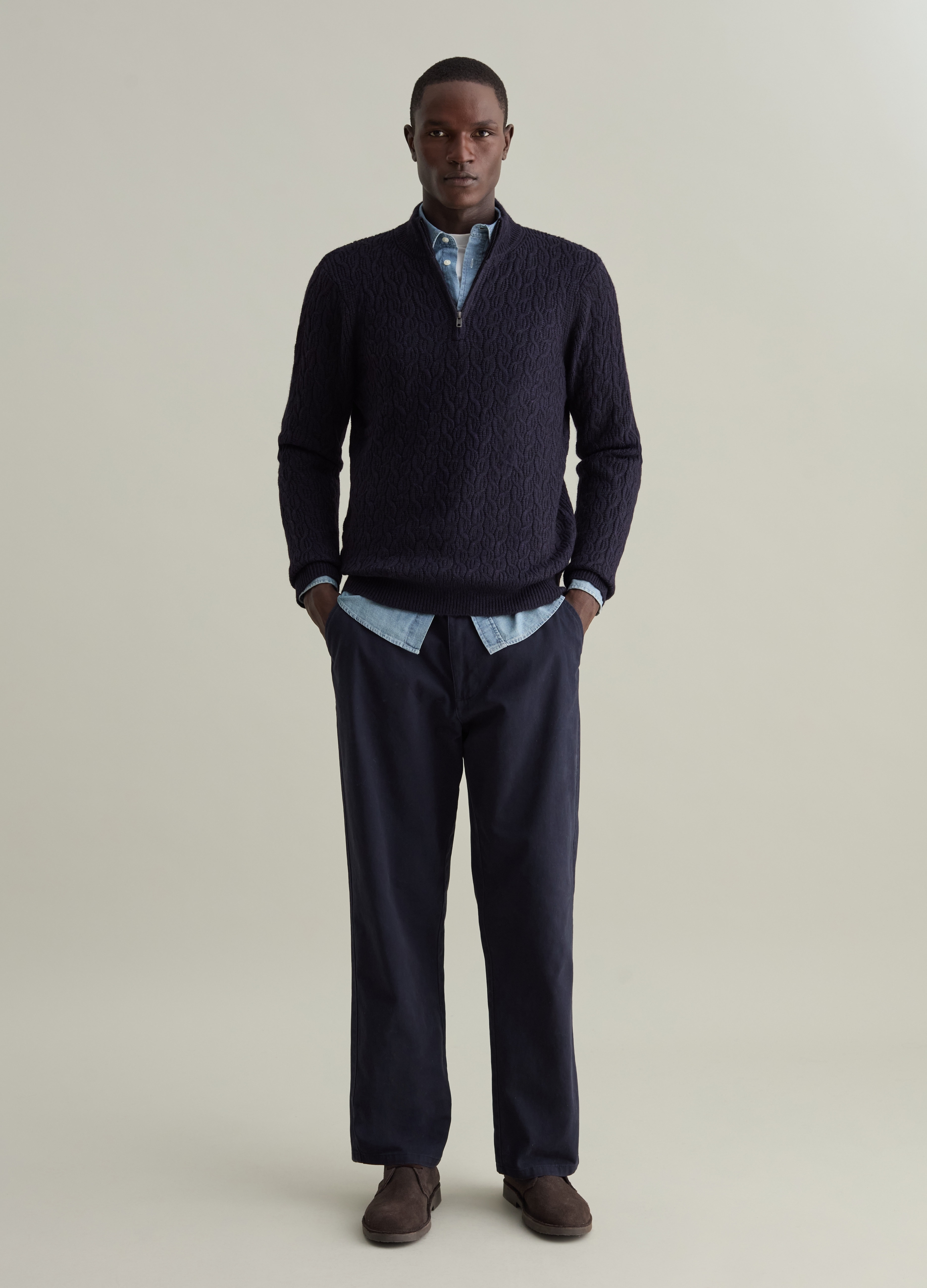 Jersey Media Cremallera De Trenzas, Hombre, Azul marino, Talla: XL