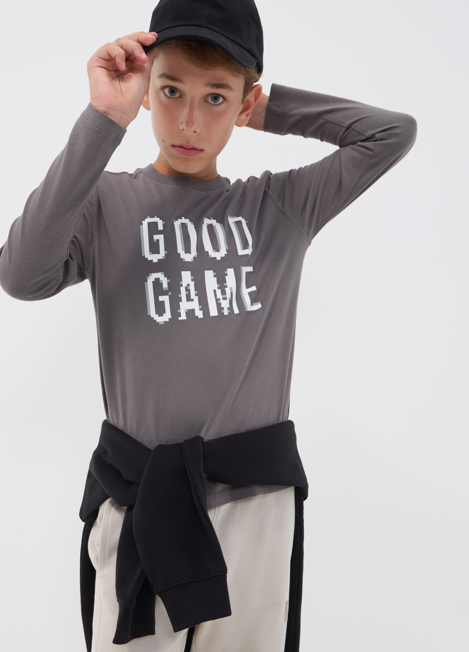 OVS KIDS, T-shirt Grigia In Puro Cotone Organico Con Scritta "good Game" Per Ragazzo, Bambino, Grigio, Taglia: 10-11