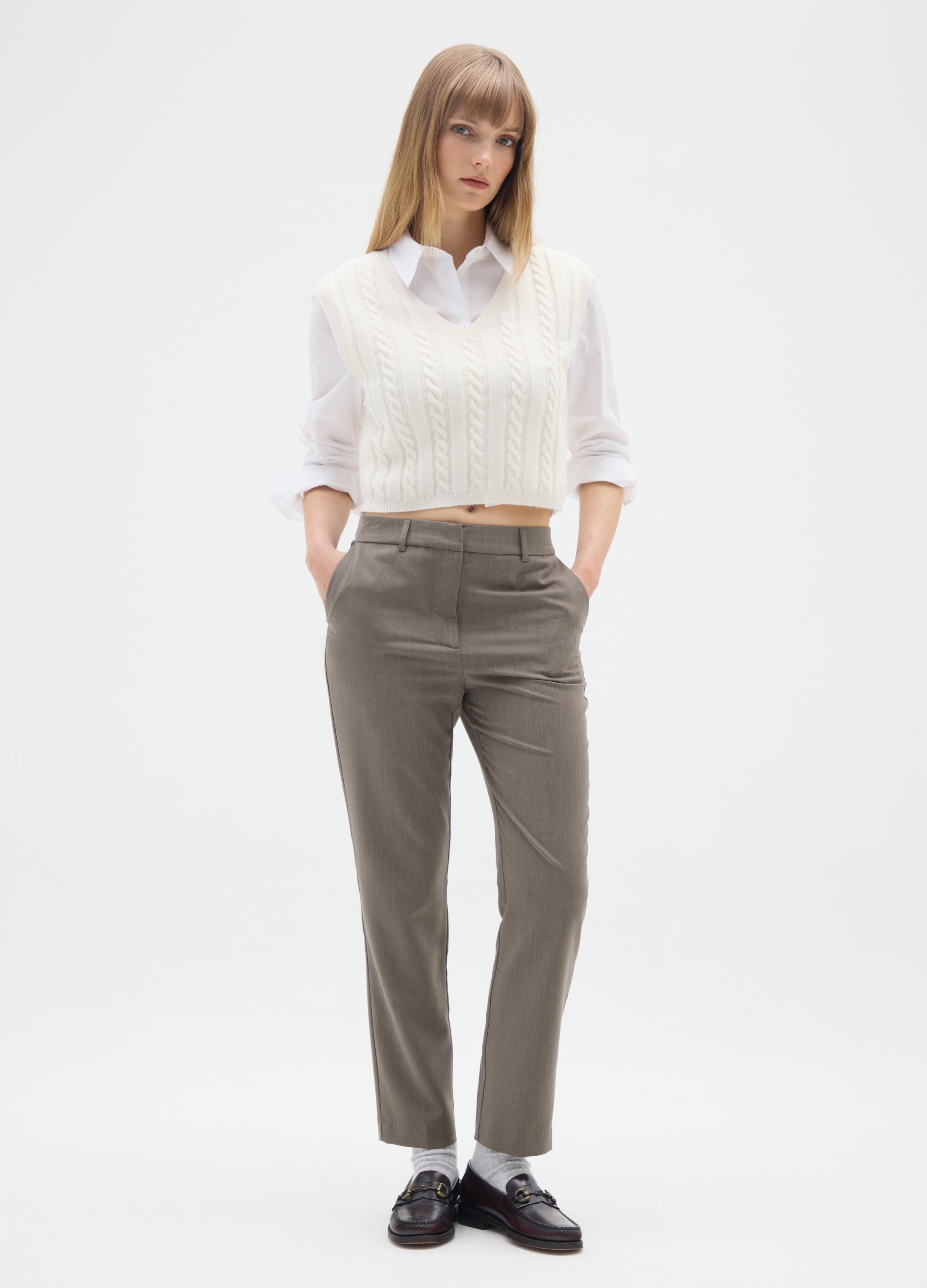 OVS, Slim Fit Hose In Beige Melange, Frau, Meliertes Beige, Größe: 34