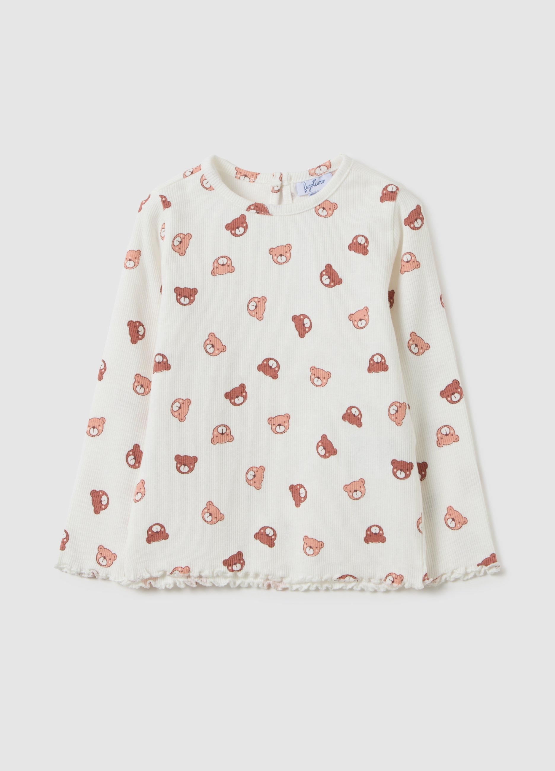OVS, T-shirt Da Bambina In Cotone Elasticizzato Multicolor Regular Fit Con Stampa, Mädchen, Weiß/Braun, Größe: 9-12