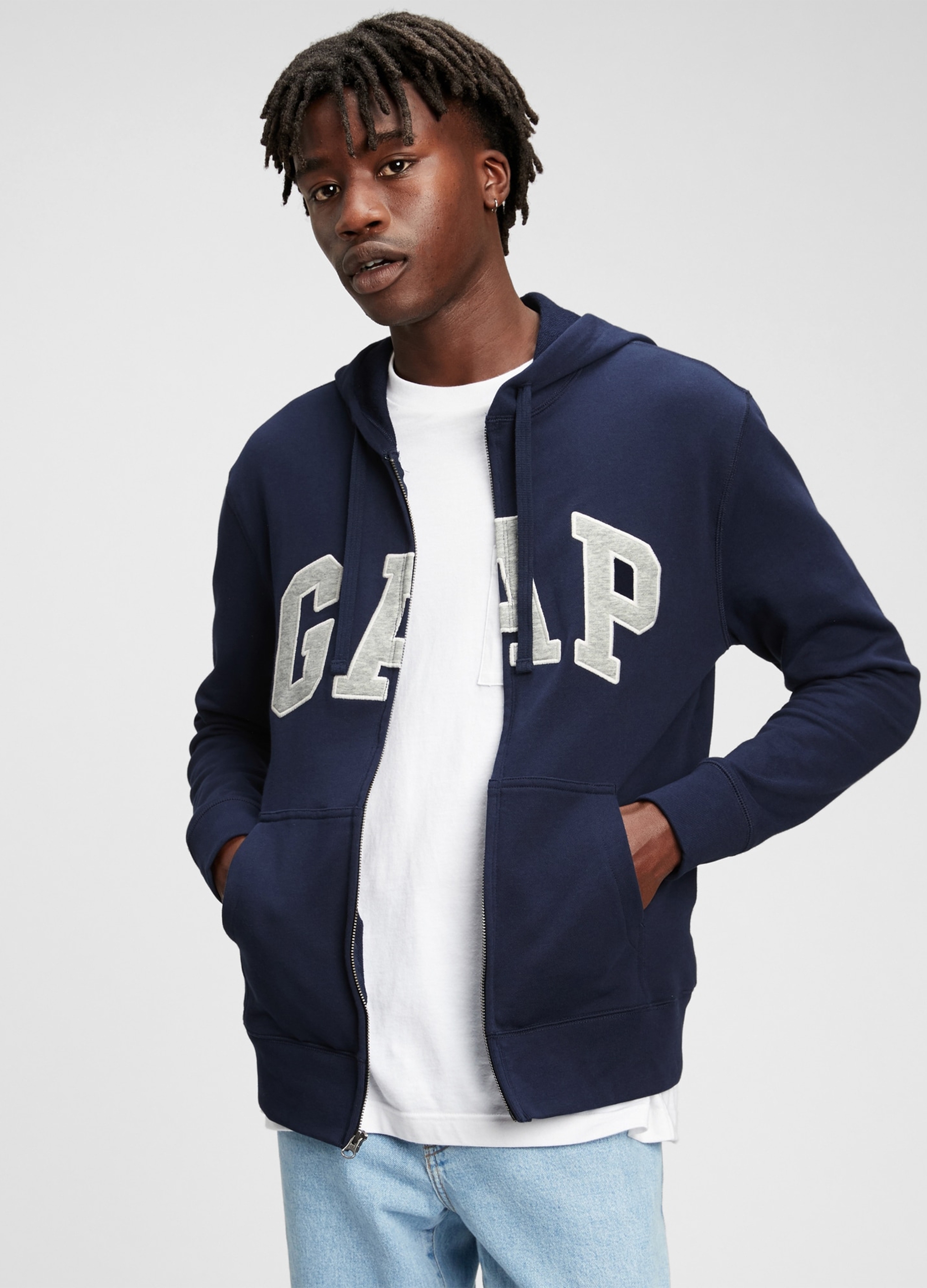 GAP, Full-zip In French Terry Con Ricamo Logo, Uomo, Blu, Taglia: XS