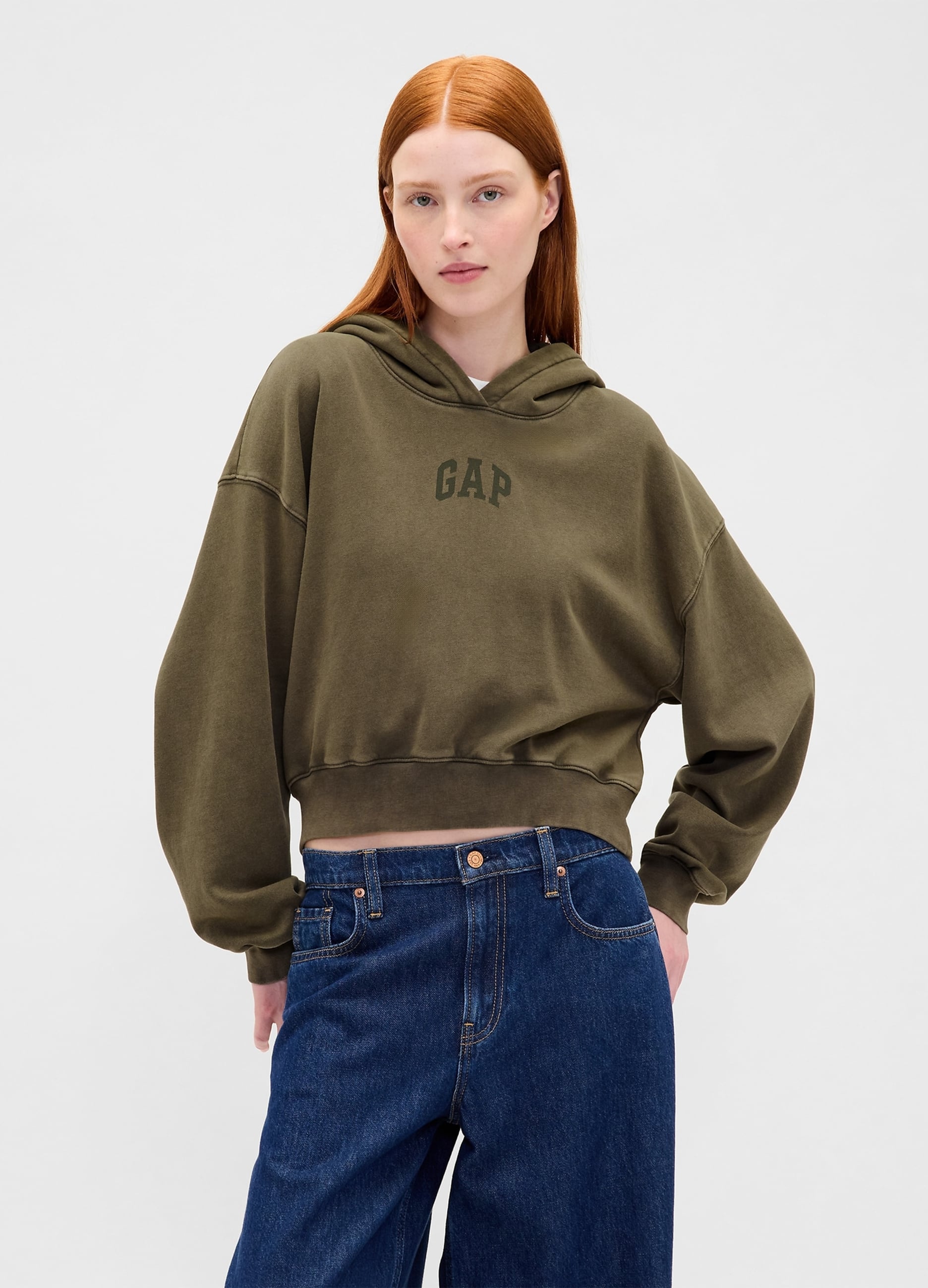 GAP, Felpa Con Cappuccio E Logo Gap, Donna, Verde, Taglia: S