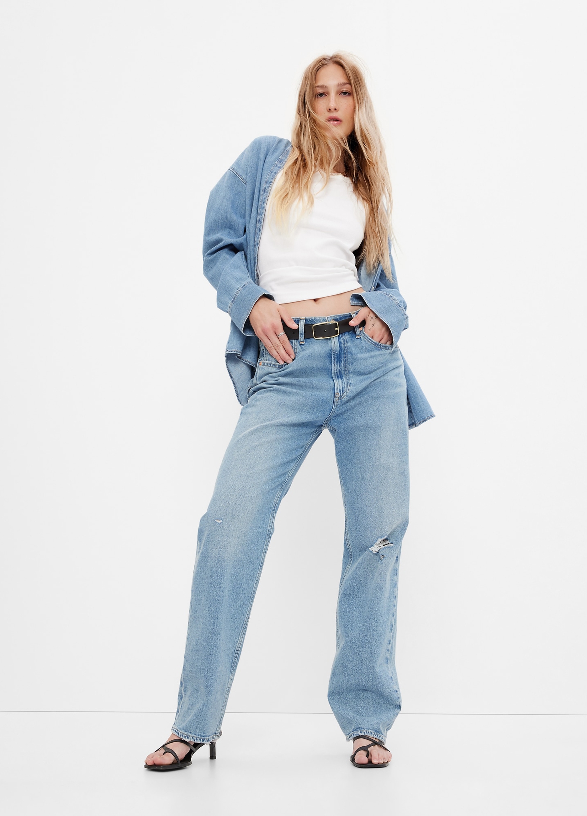 GAP, Jeans Loose Fit Con Strappi, Donna, Denim, Taglia: 50 REGULAR