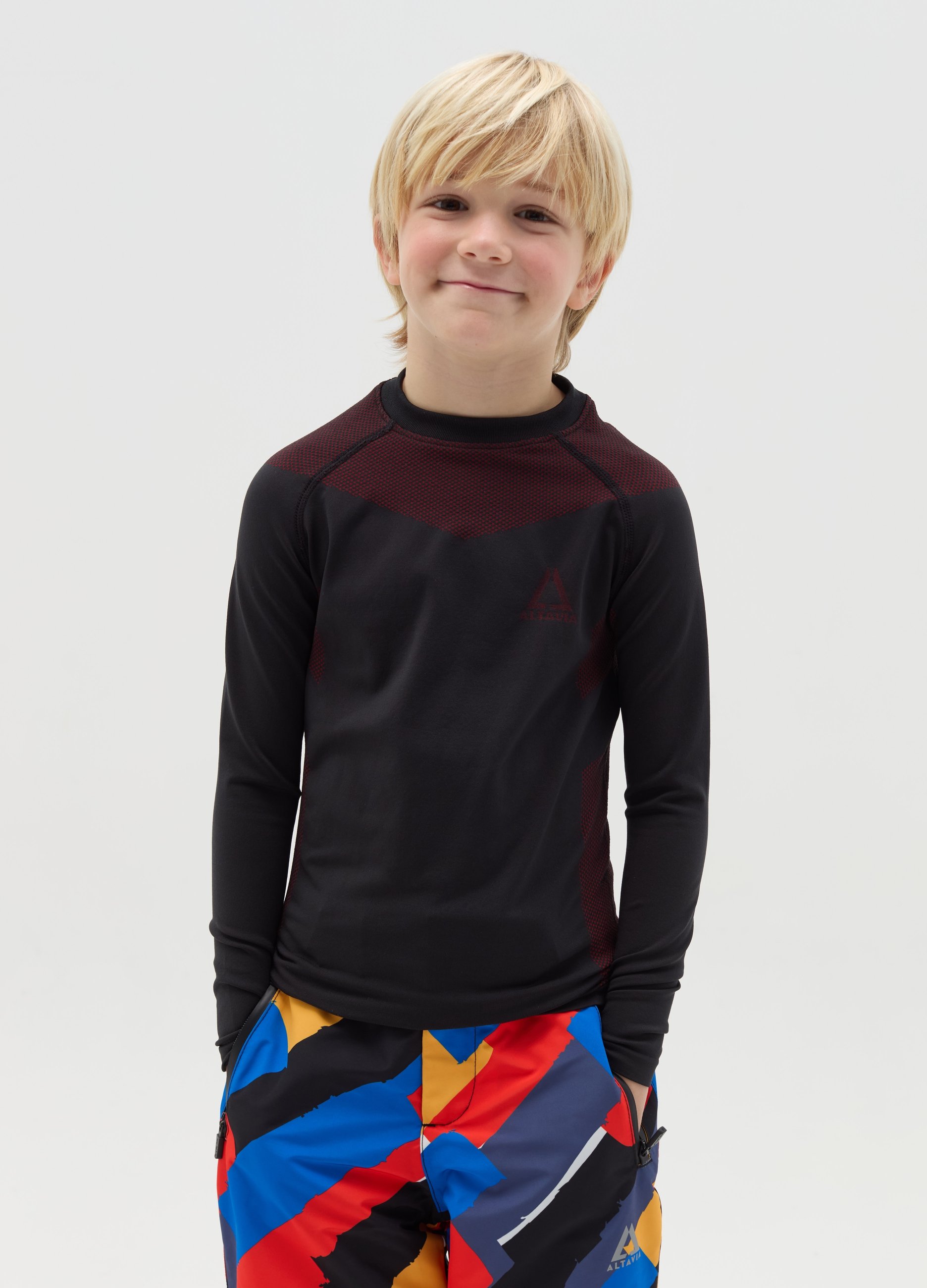 Camiseta Térmica Sin Costuras De Manga Larga Altavia By Deborah Compagnoni, Niño, Negro/Rojo, Talla: 8