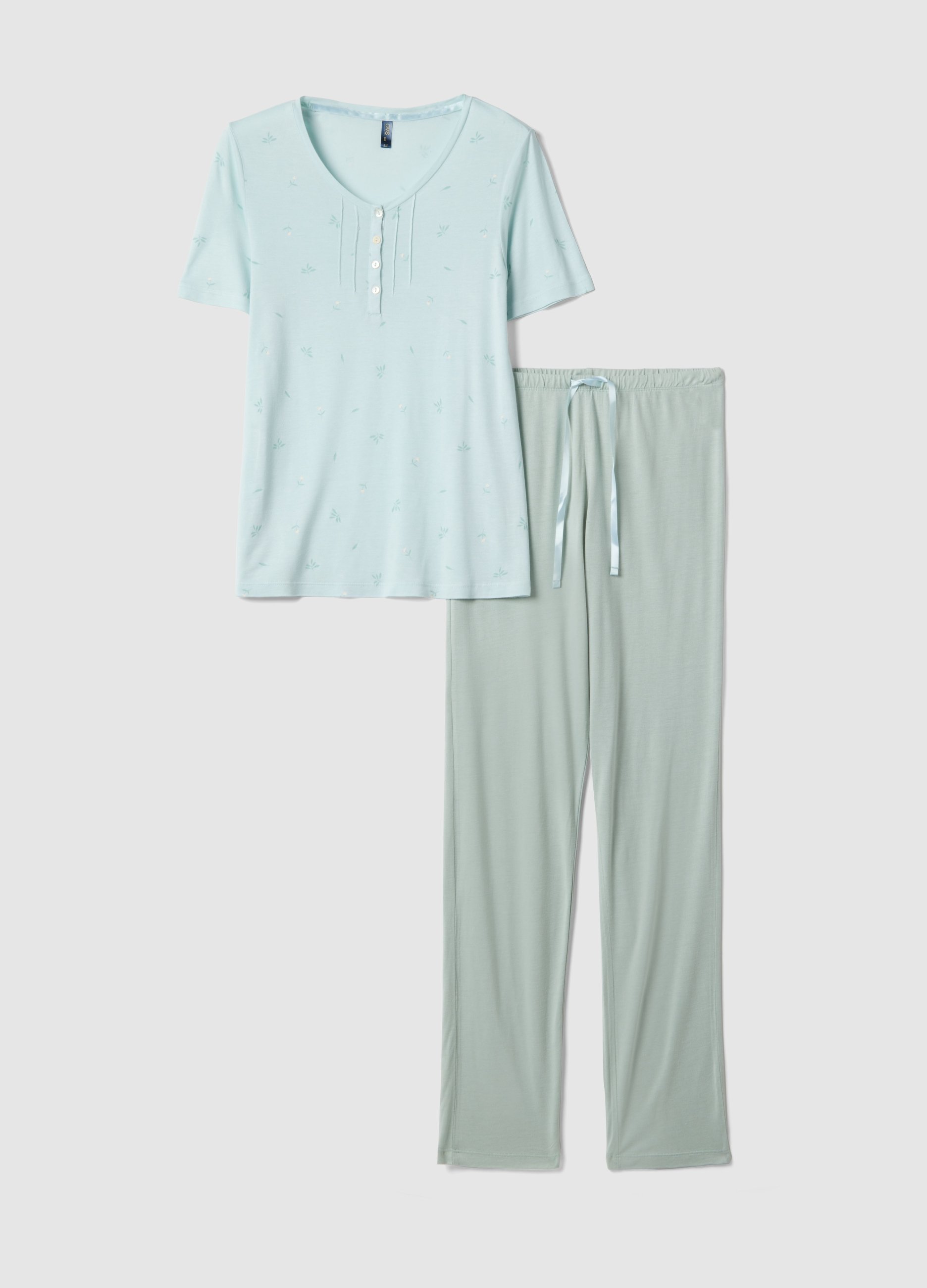 Pigiama In Pura Viscosa Azzurro Regular Fit, Mujer, Azul Azur, Talla: 50