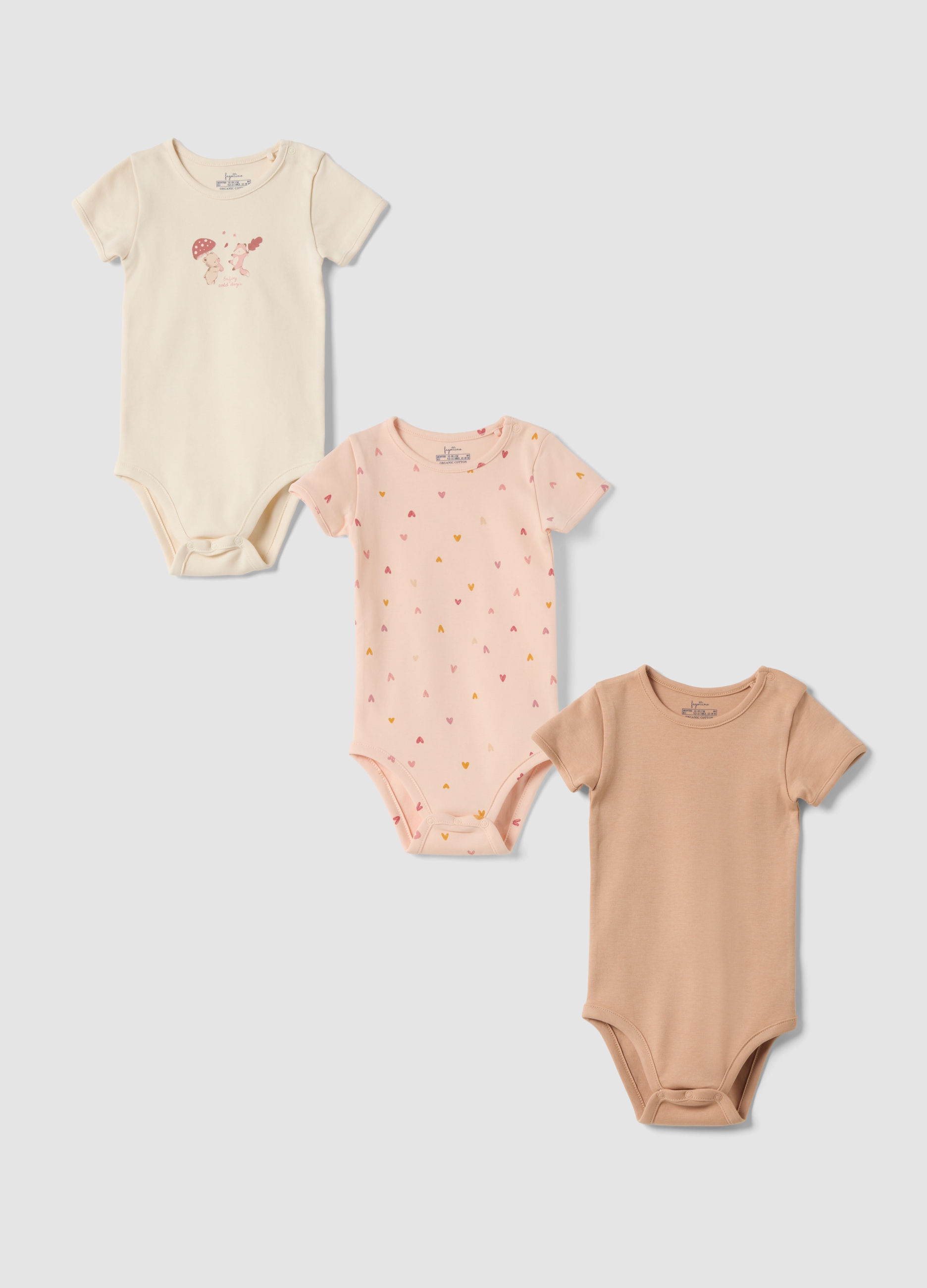 FAGOTTINO, Tripack Di Body Rosa In Puro Cotone Organico Con Girocollo, Bambina, Beige, Taglia: 18-24