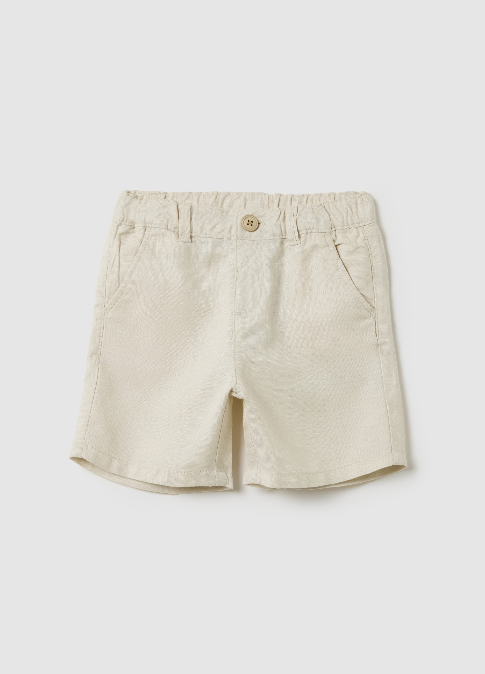 FAGOTTINO, Shorts Da Bambino In Misto Viscosa E Lino Beige Regular Fit, Beige, Taglia: 18-24