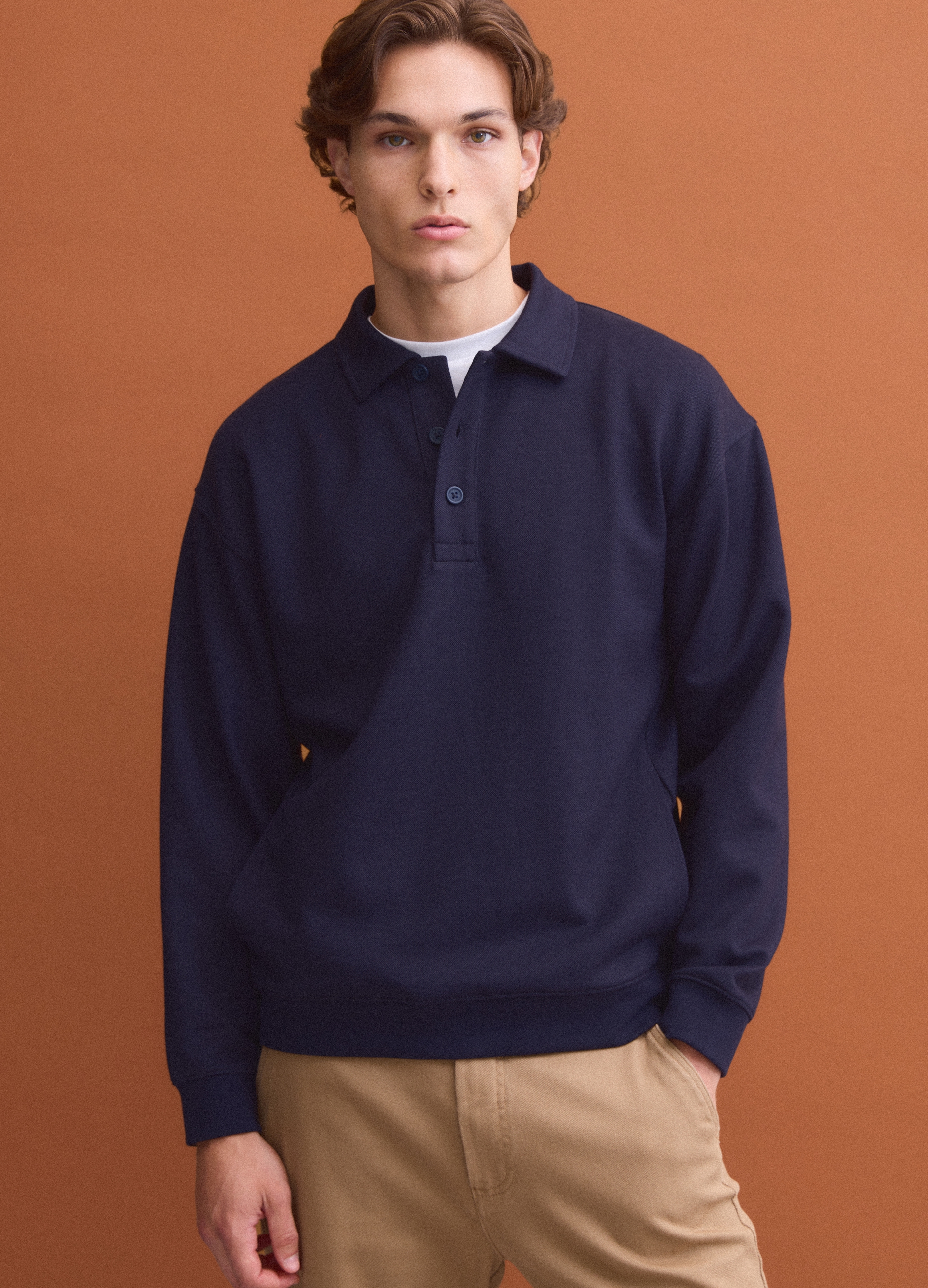 PIOMBO, Felpa Blu In Tessuto Elasticizzato Con Collo Polo Relaxed Fit, Uomo, Blu, Taglia: S
