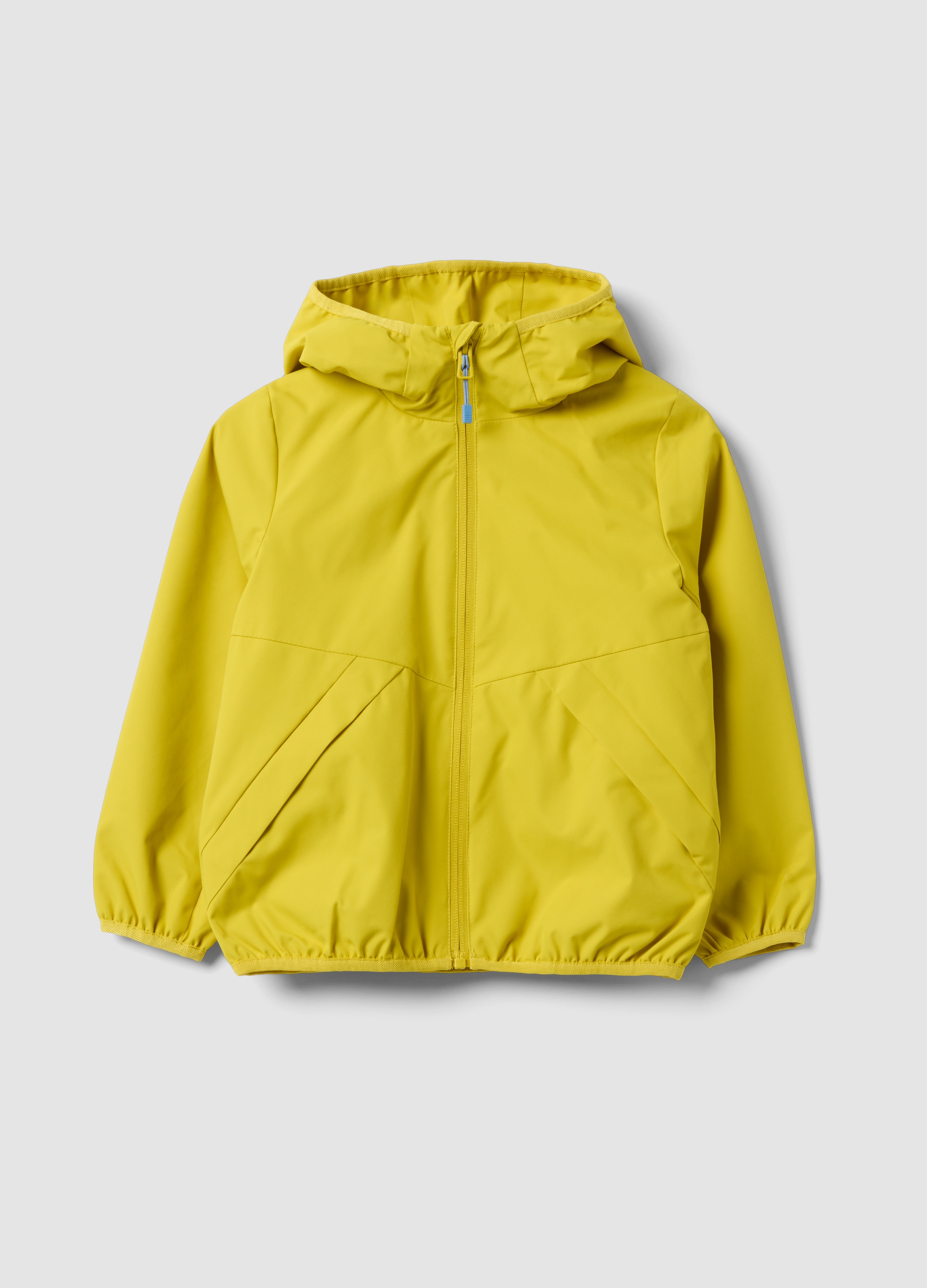 OVS KIDS, Giacca Antipioggia Gialla Con Cappuccio E Zip Over Fit Per Bambino, Giallo, Taglia: 9-10