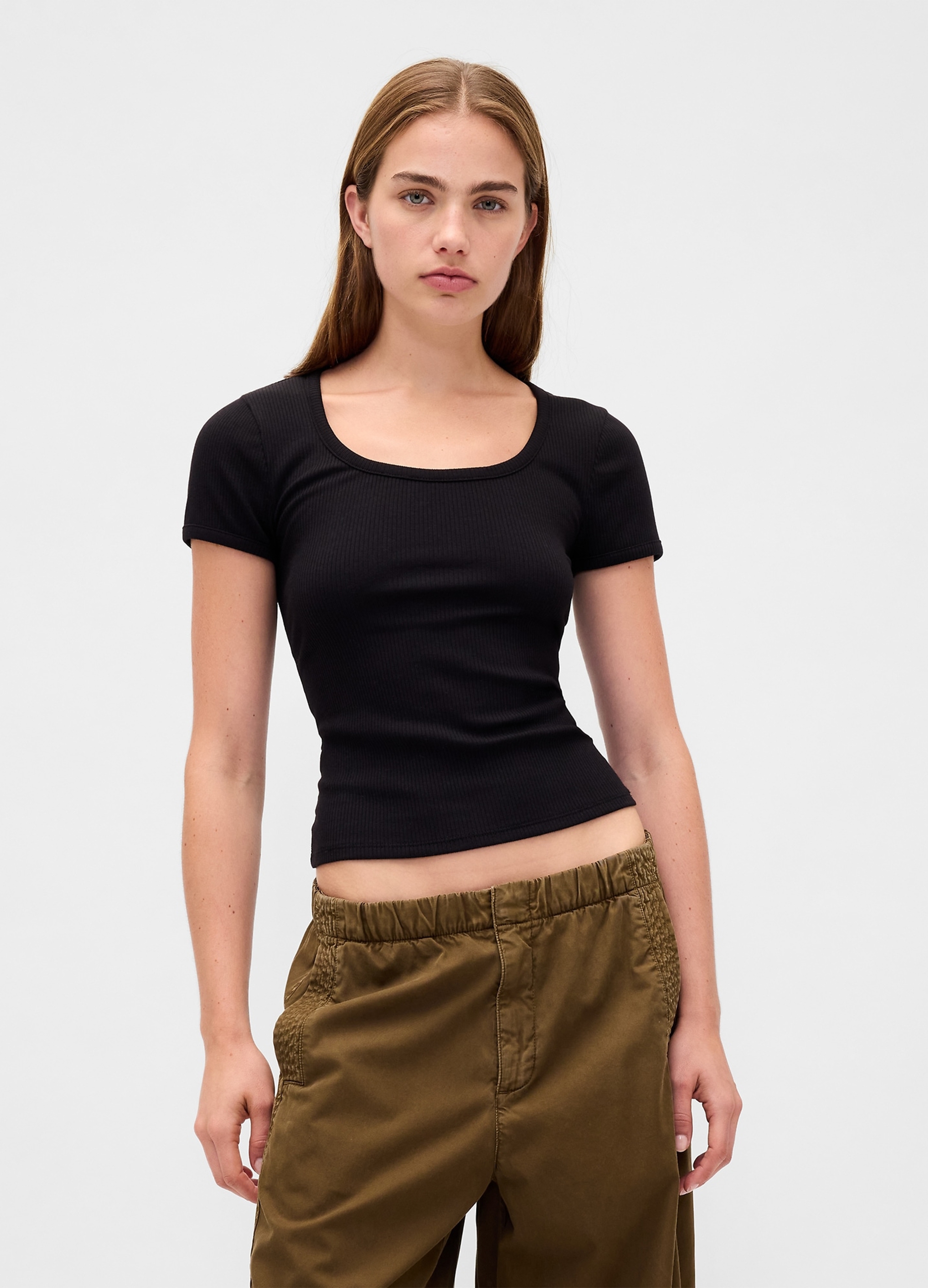 GAP, T-shirt Elasticizzata A Maniche Corte, Donna, Nero, Taglia: XXS