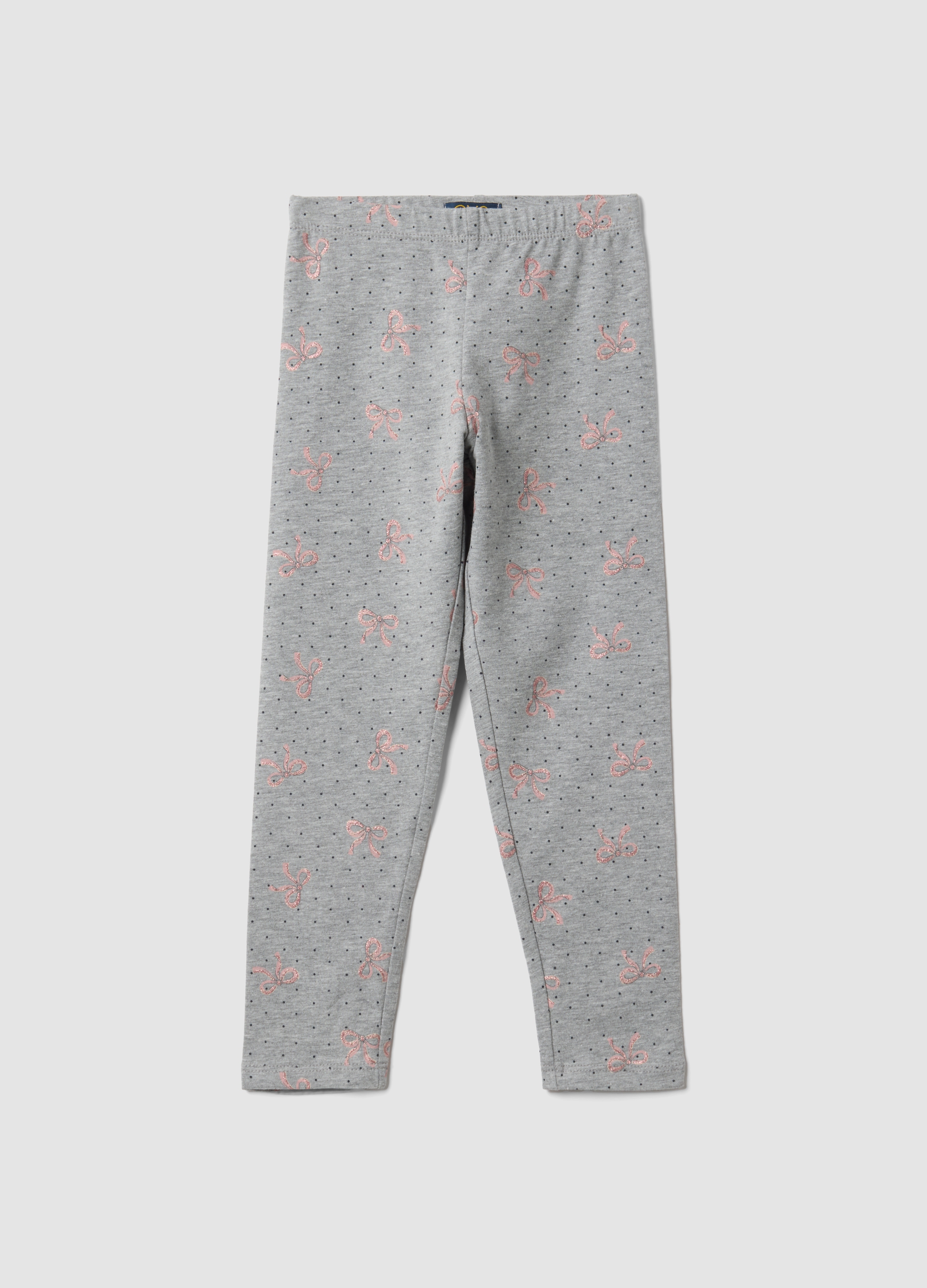 OVS KIDS, Leggings Skinny Grigi In Cotone Organico Elasticizzato Con Fiocchi Per Bambina, Grigio, Taglia: 7-8