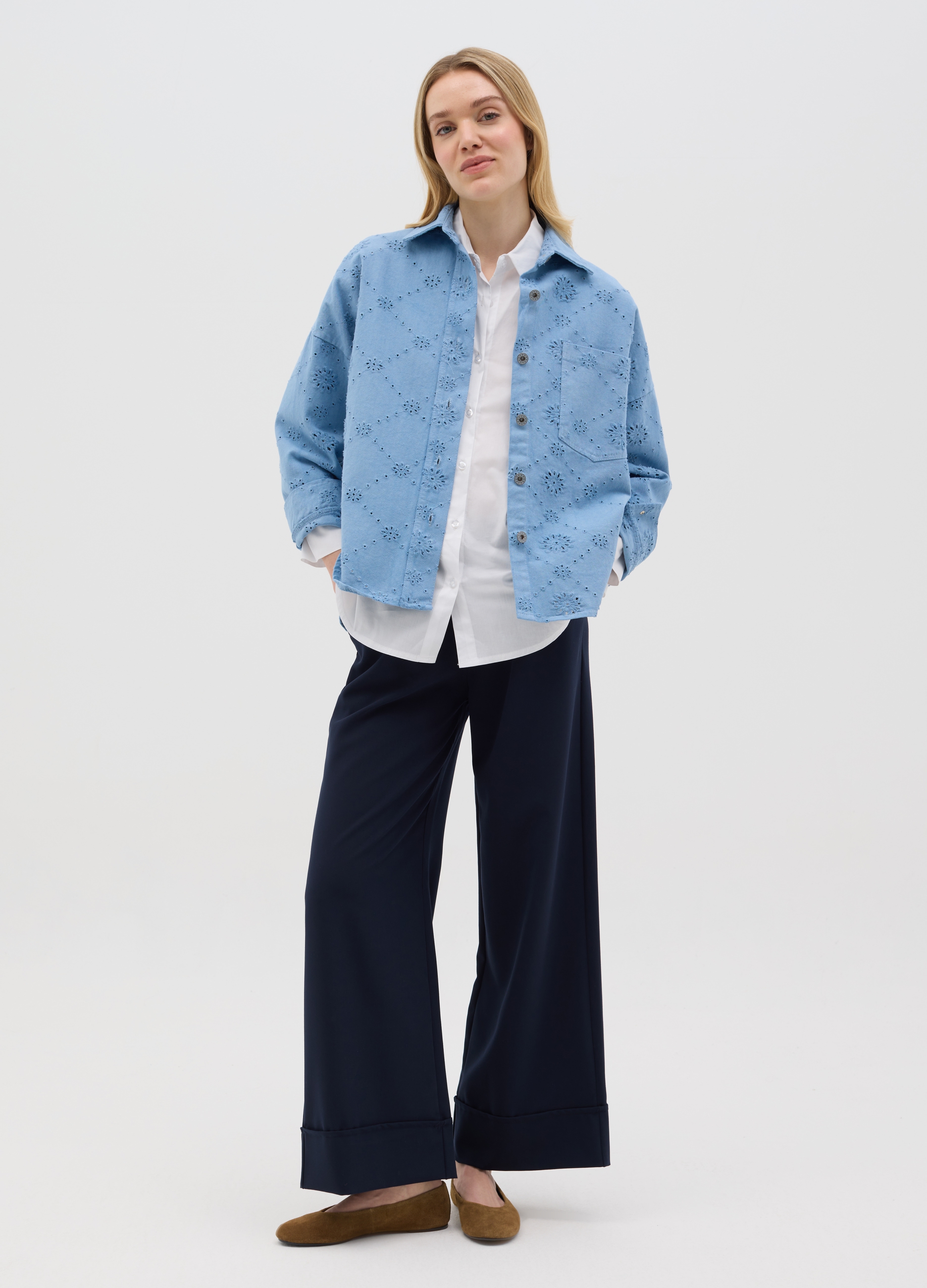 HYBRID, Camicia Da Donna In Puro Cotone Azzurra Regular Fit, Azzurro, Taglia: M