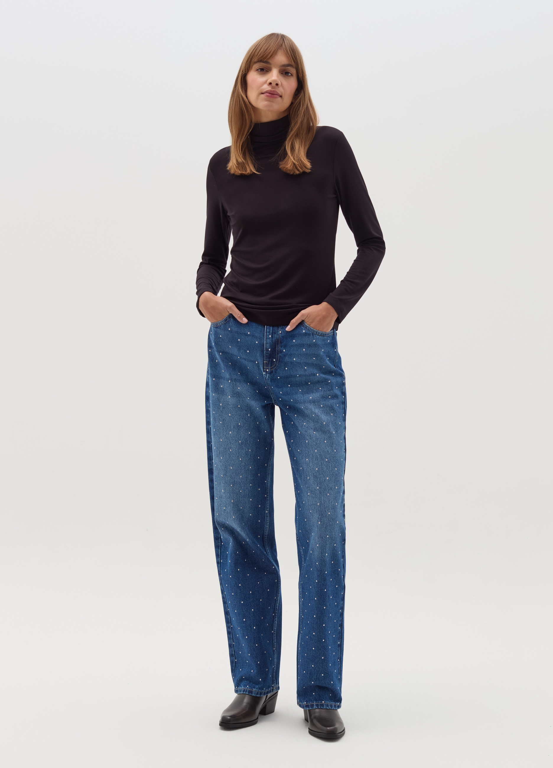 Camiseta De Cuello Alto De Manga Larga, Mujer, Negro, Talla: 36