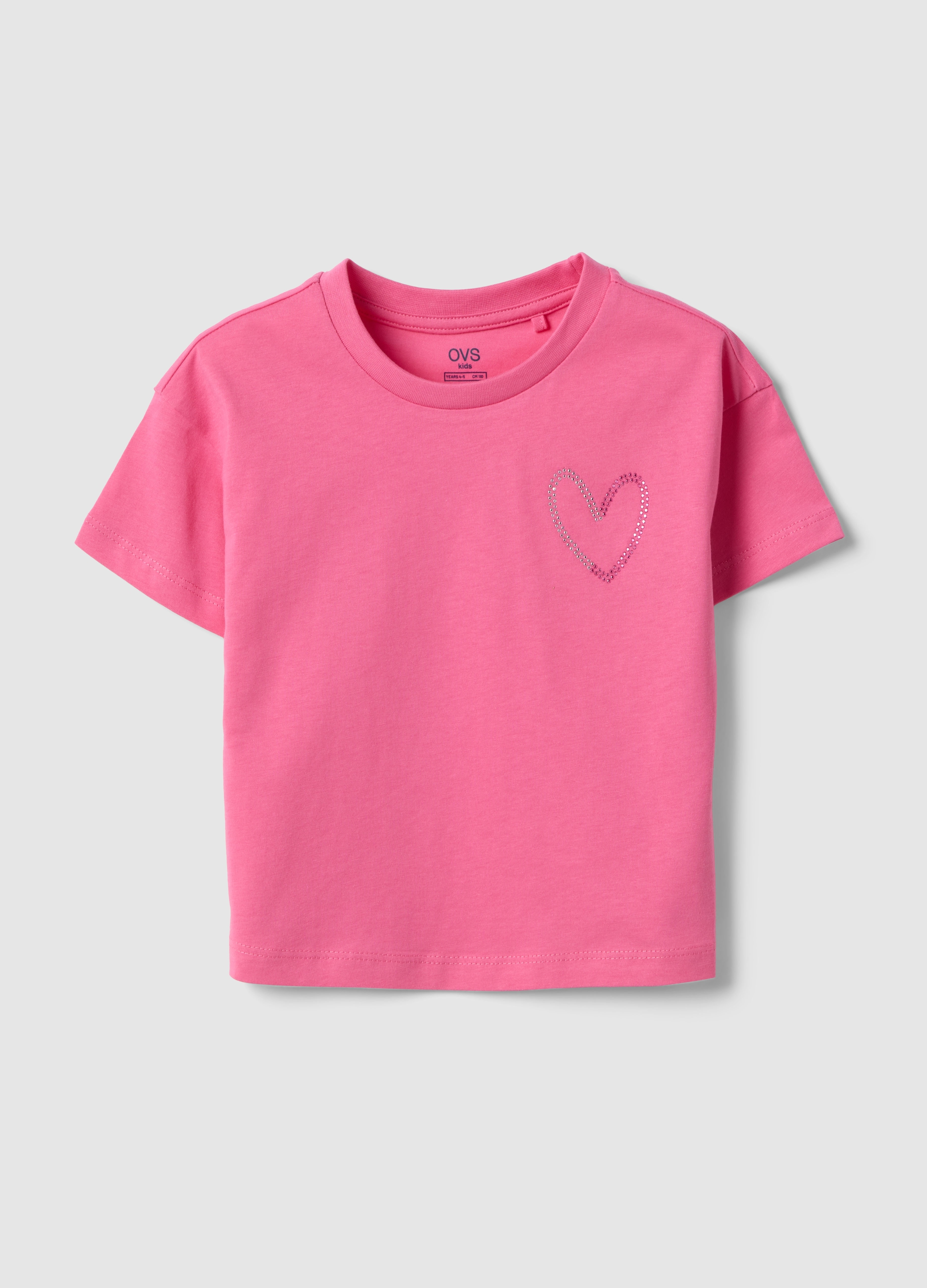 OVS KIDS, T-shirt In Puro Cotone Rosa Da Bambina Boxy Fit Con Cuore, Niña, Fucsia, Talla: 9-10