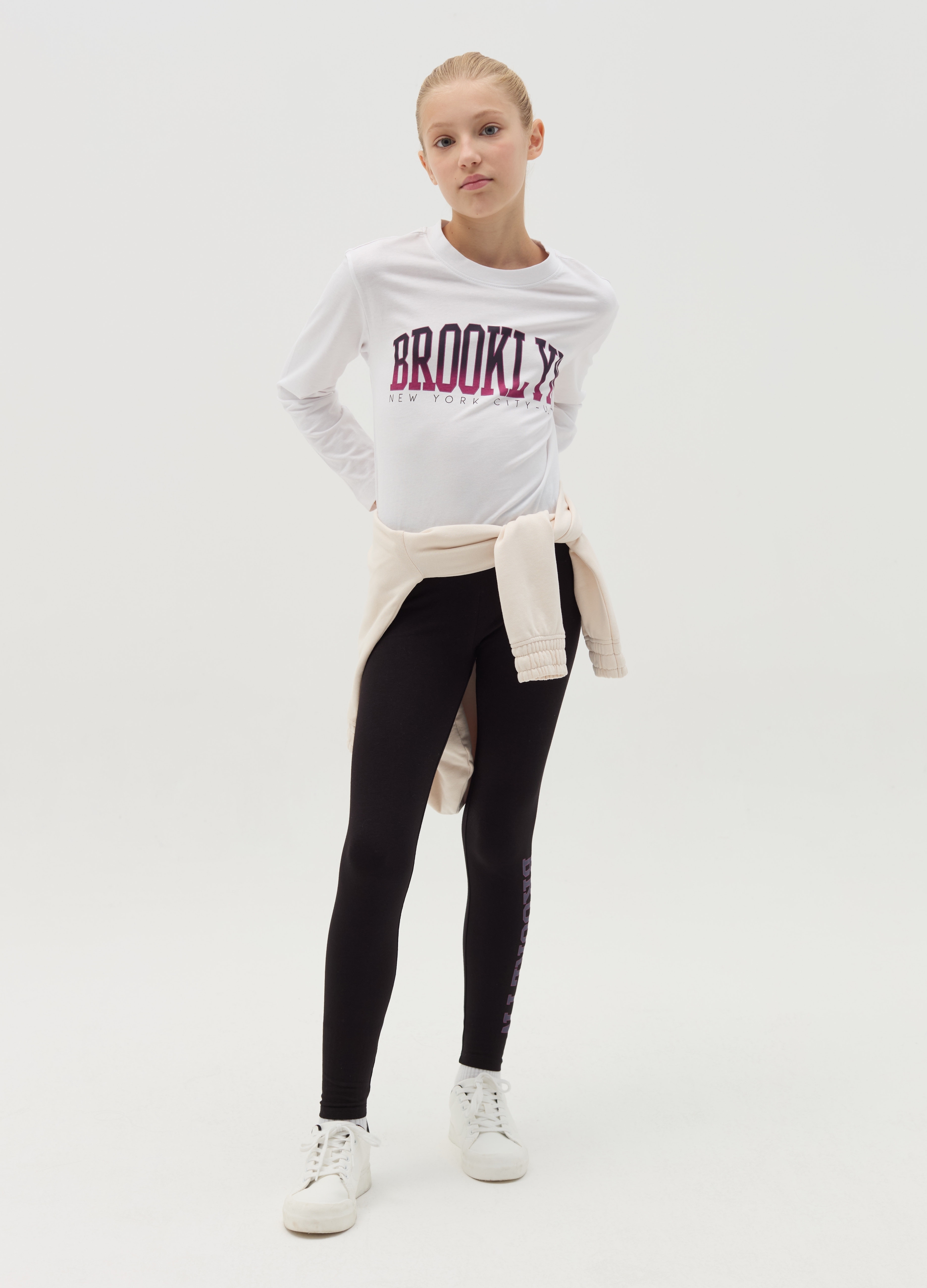 OVS KIDS, Leggings De Algodón Elástico Con Estampado, Niña, Negro, Talla: 14-15