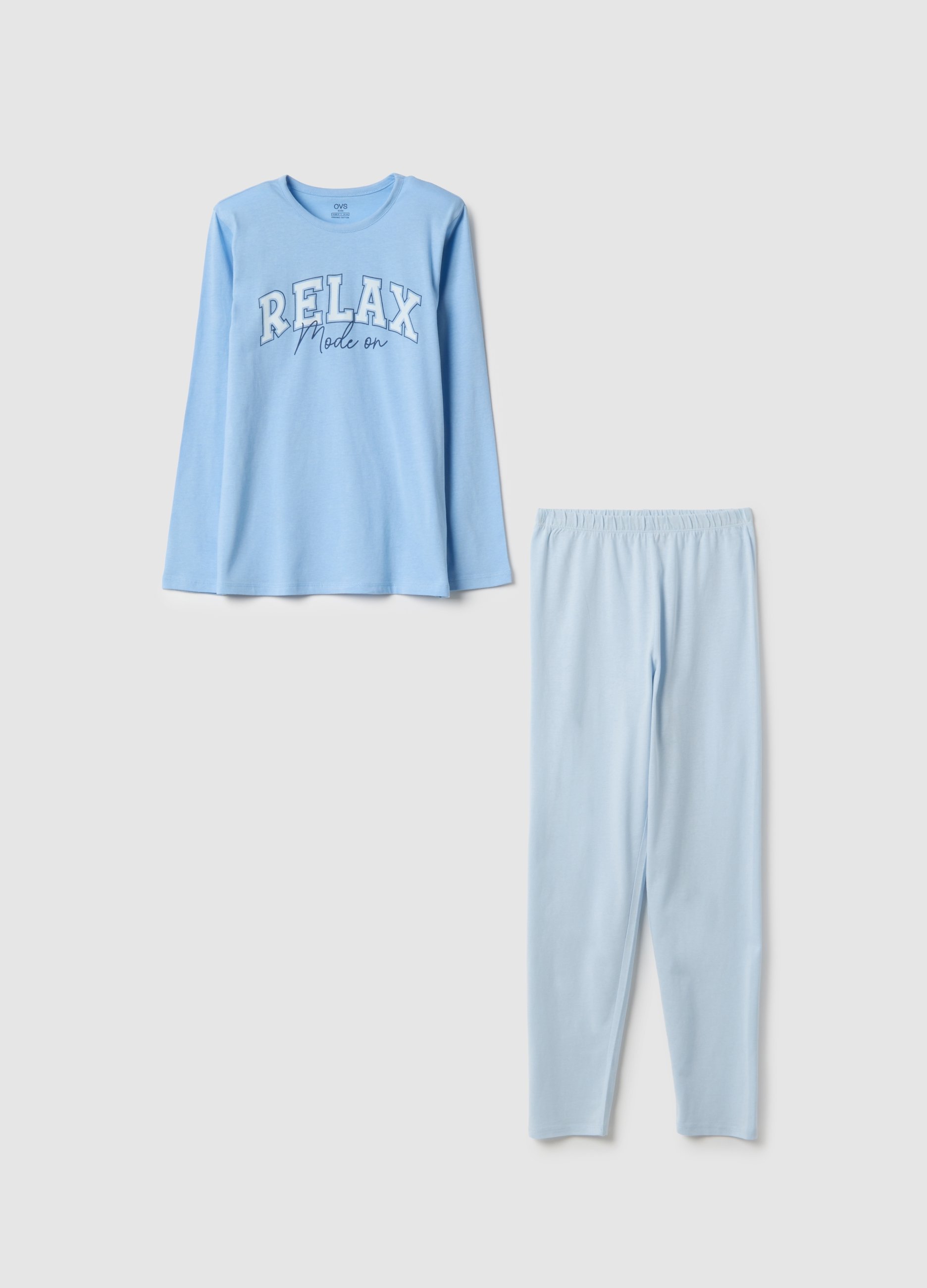 OVS KIDS, Pijama Azul Celeste De Algodón Orgánico Regular Fit Para Niñas, Niña, Azul Azur, Talla: 12-13