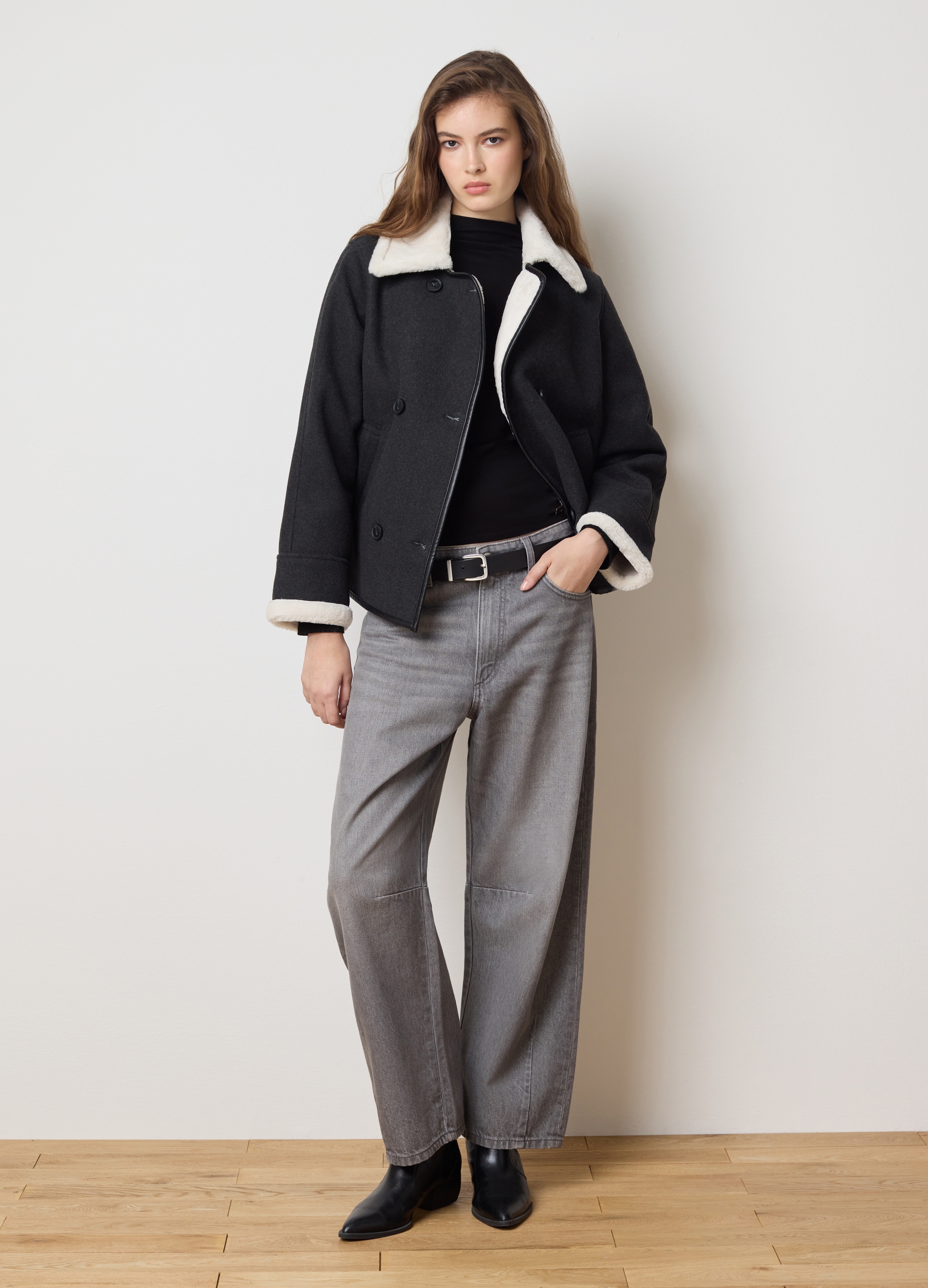 LES COPAINS, Chaqueta Negra Con Cuello Regular Fit Y Botones, Mujer, Negro/Blanco, Talla: XL