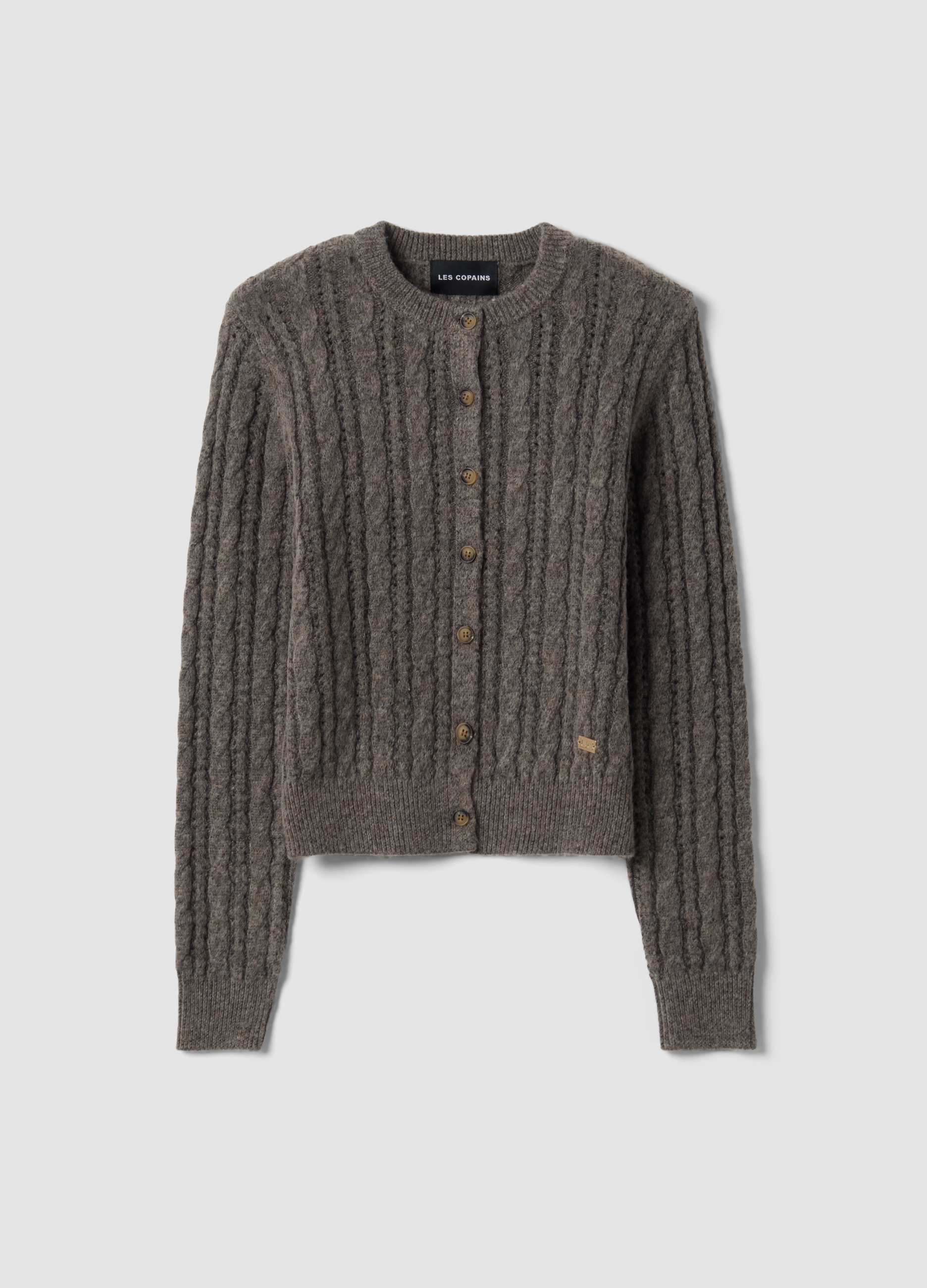 LES COPAINS, Cardigan Grigio In Misto Lana A Trecce, Donna, Grigio, Taglia: M