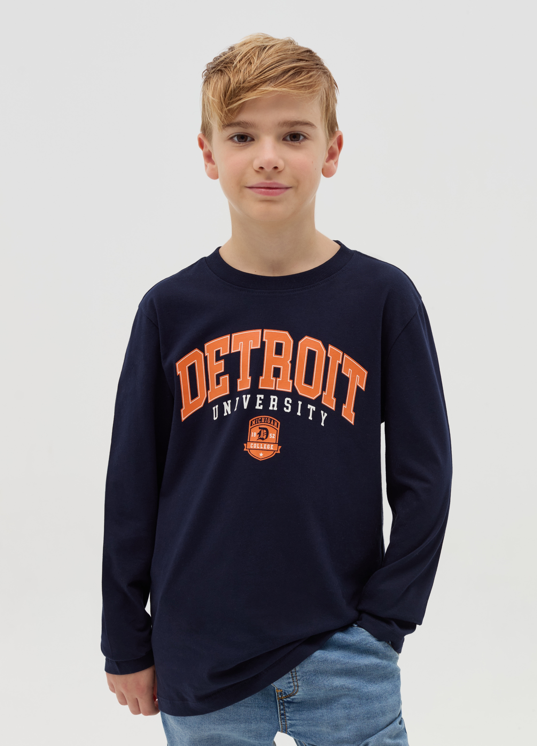 OVS KIDS, T-shirt A Maniche Lunghe Con Stampa, Bambino, Blu, Taglia: 10-11