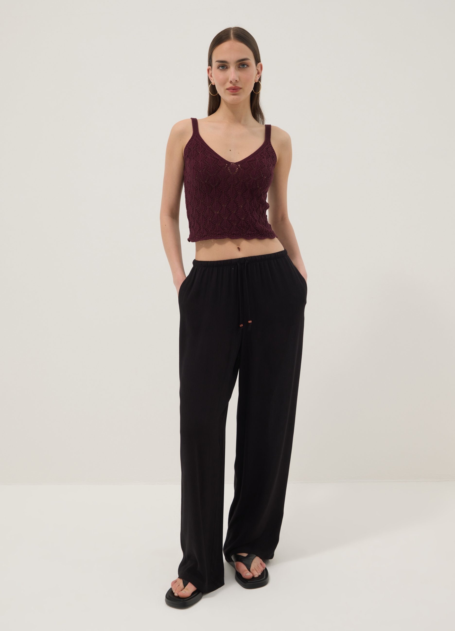B.ANGEL, Pantaloni Neri Palazzo In Pura Viscosa, Mujer, Negro, Talla: 40