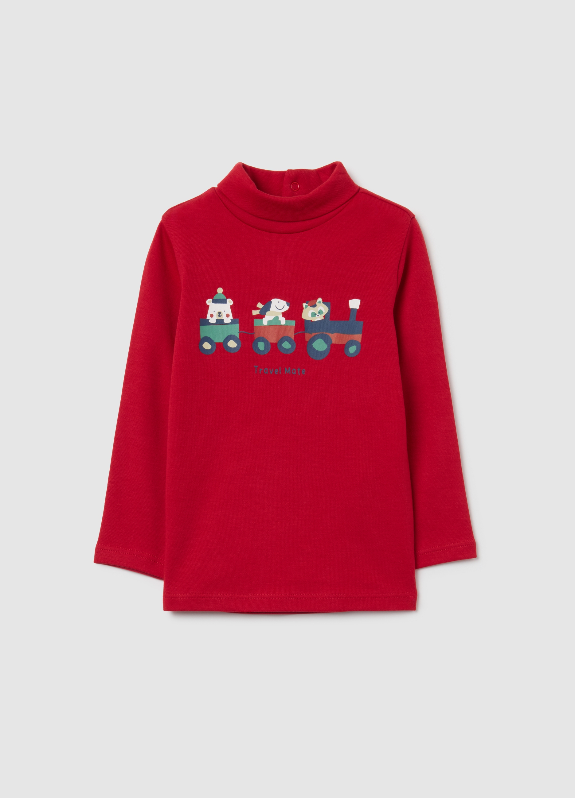 FAGOTTINO, Camiseta Roja De Cuello Alto Para Bebé De Algodón Puro Regular Fit, Niño, Rojo Geranio, Talla: 9-12