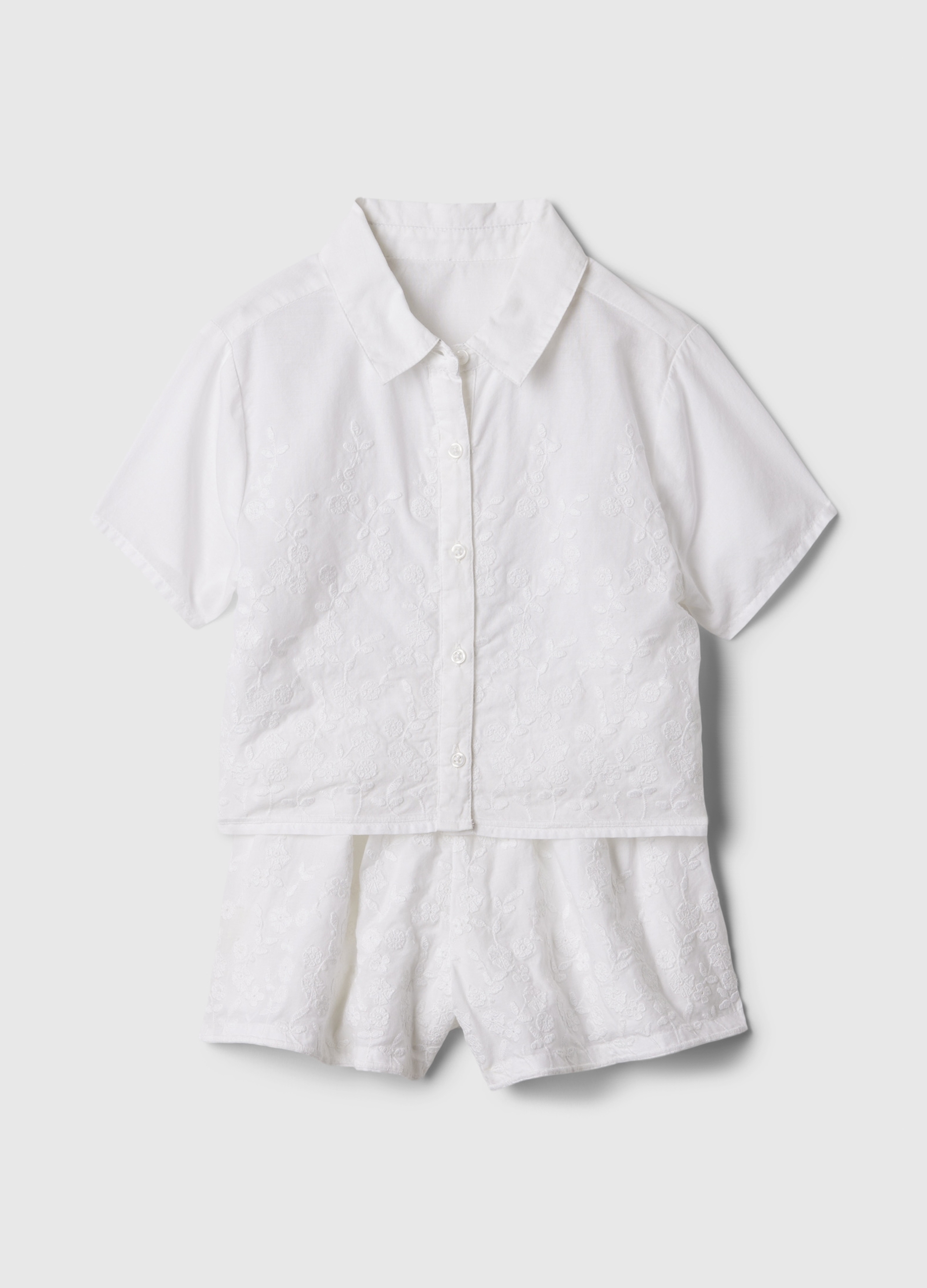 OVS, Set Camicia E Shorts Con Ricamo Floreale, Unisex, Bianco, Taglia: 12-18M/74-79