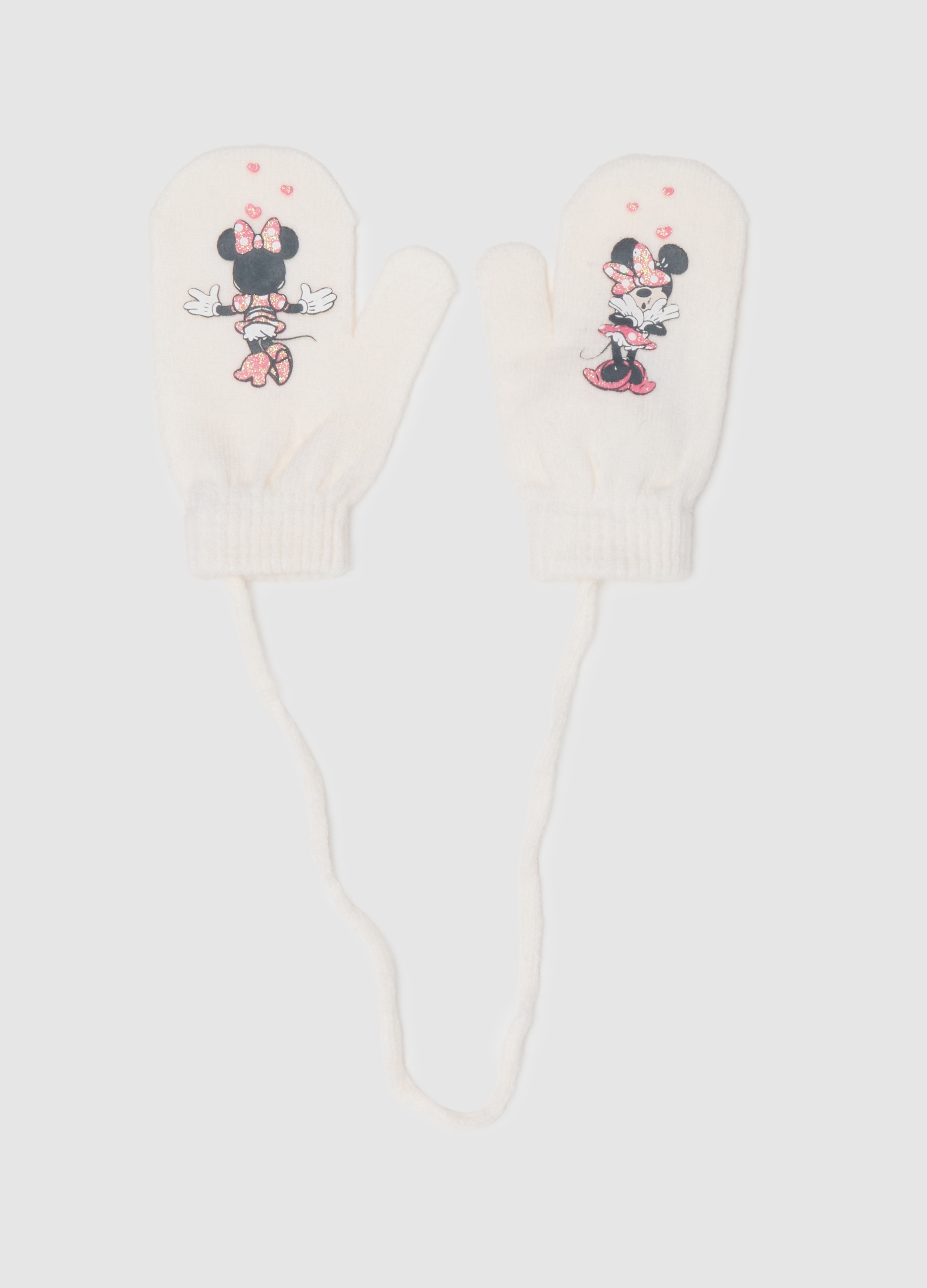 Guanti Da Bambina Bianche Con Stampa Disney E Cordoncino, Niña, Blanco crema, Talla: FASUL