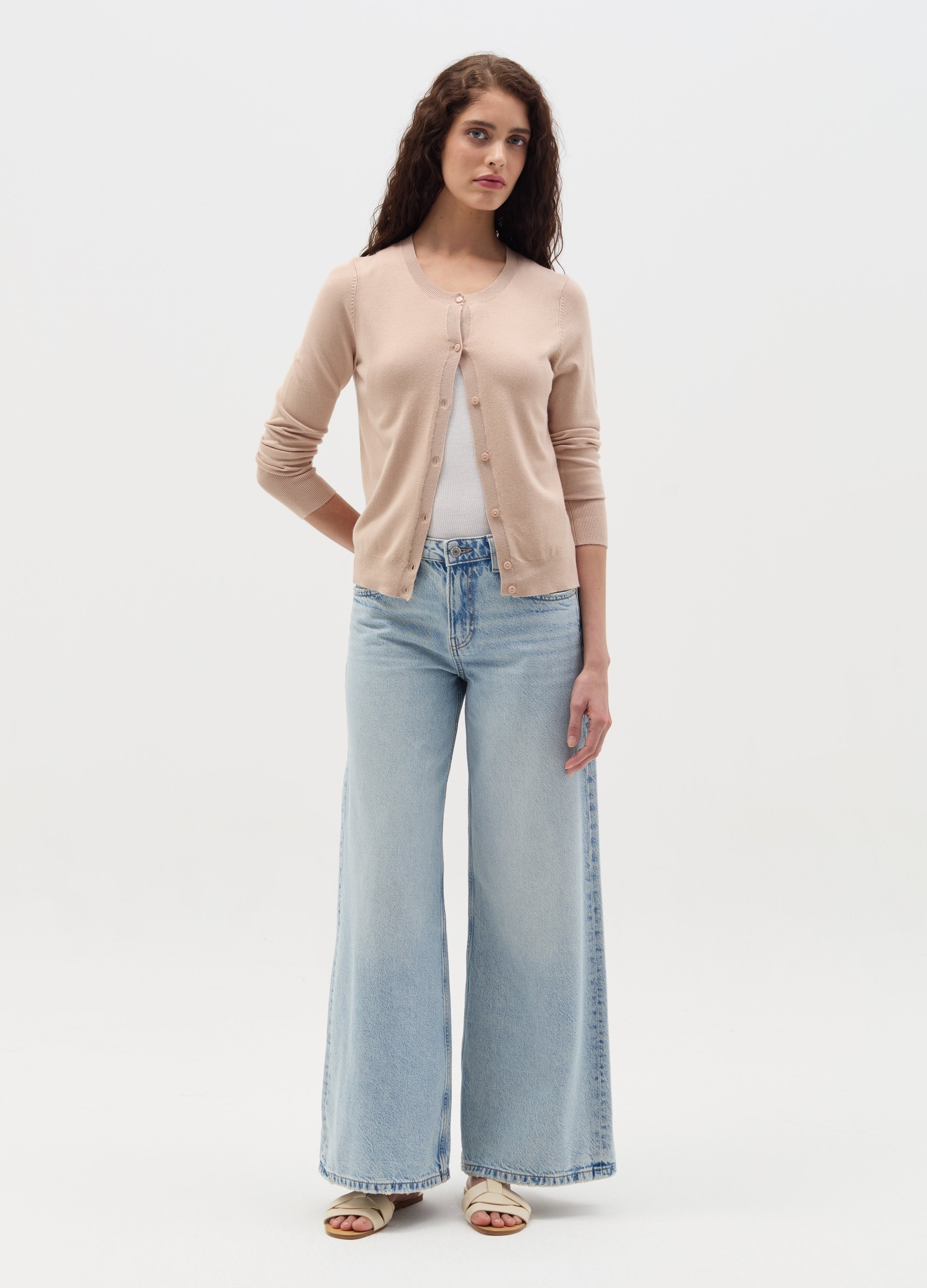 OVS , Cardigan Con Scollo Rotondo, Donna, Beige, Taglia: S