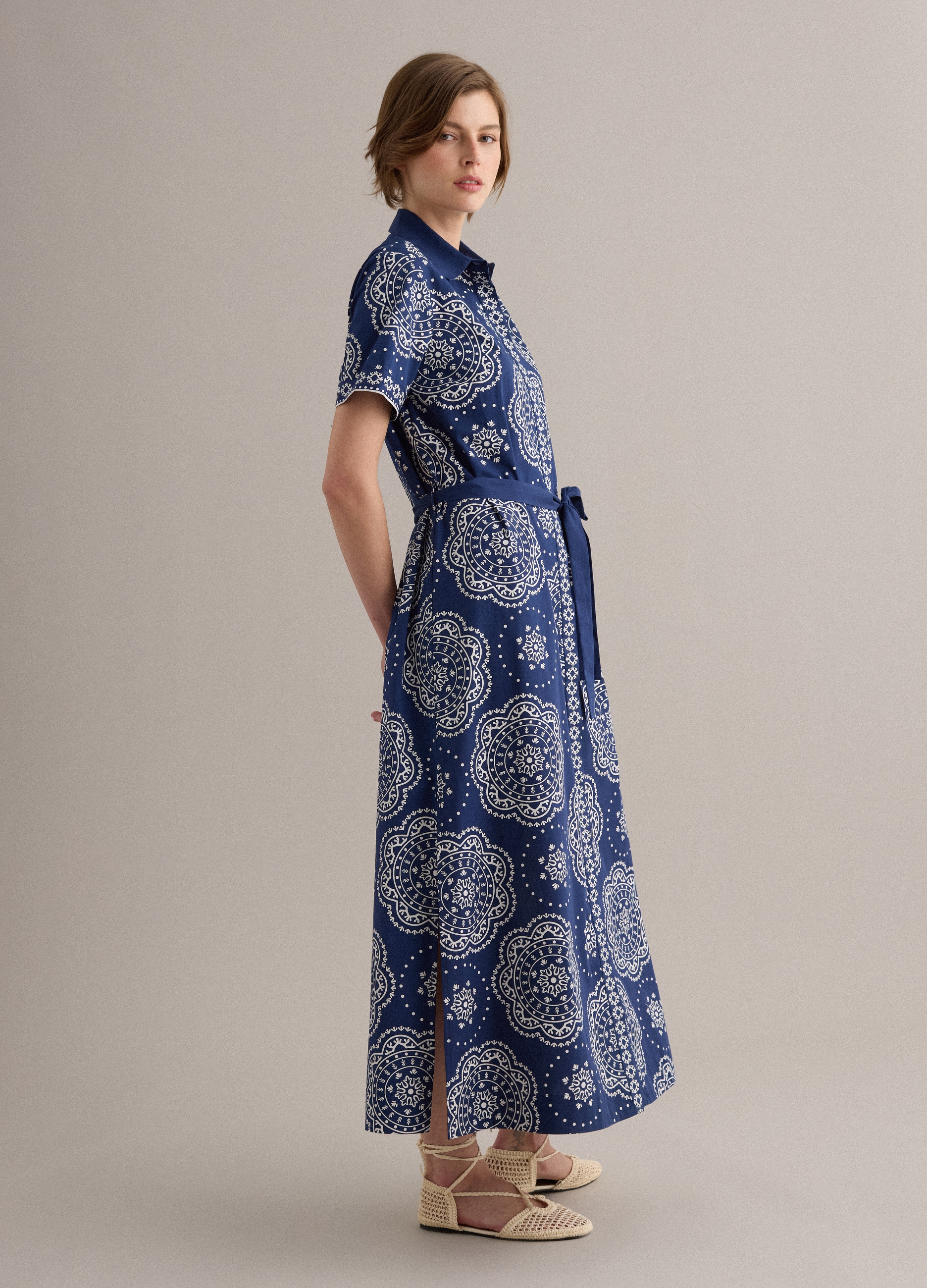 Piombo, Blaues Hemdblusenkleid Aus Reiner Baumwolle, Frau, Blu, Größe, 36