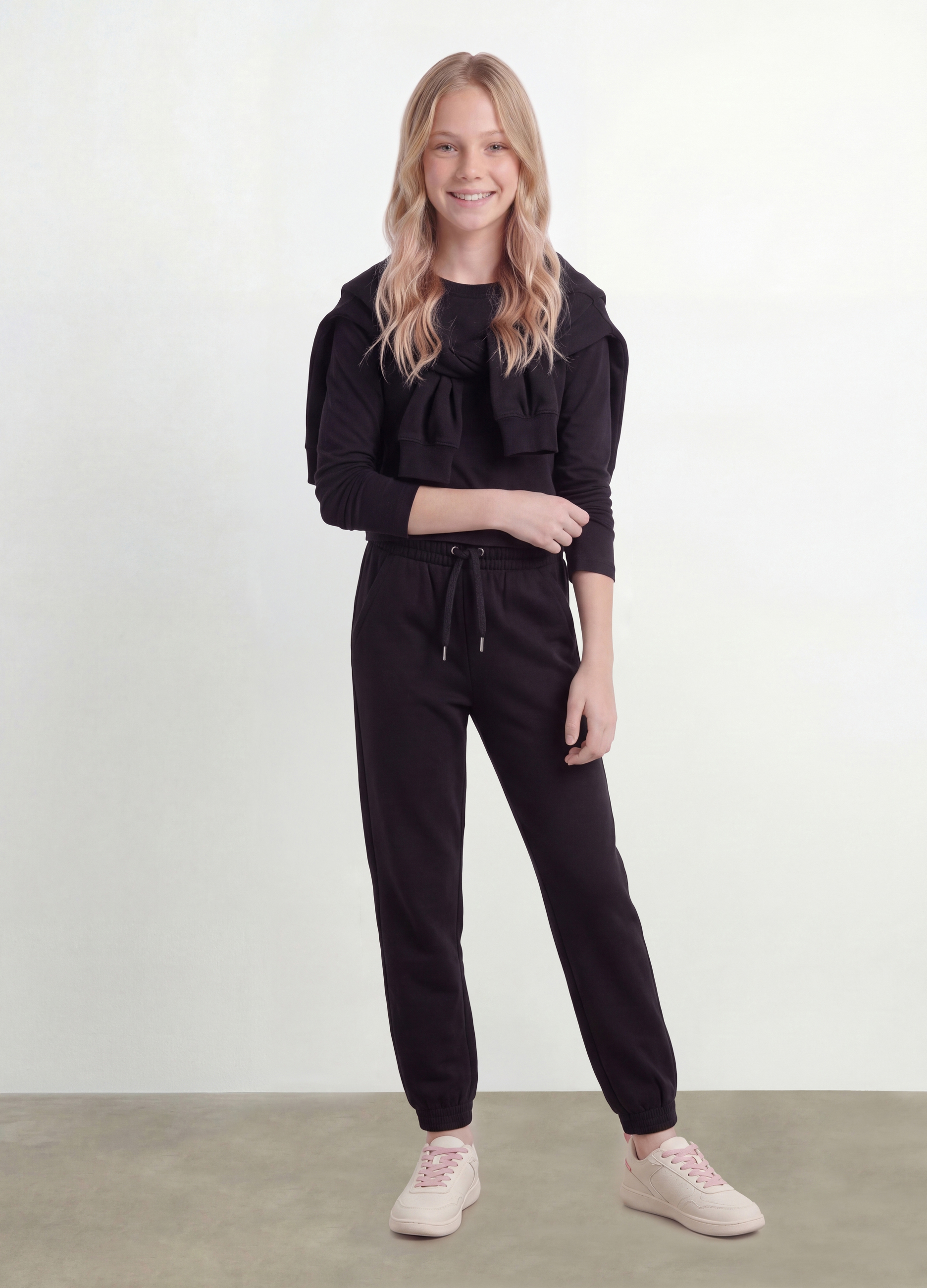 OVS KIDS, Pantaloni Jogger Neri In Puro Cotone Organico Regular Fit Per Ragazza, Bambina, Nero, Taglia: 11-12