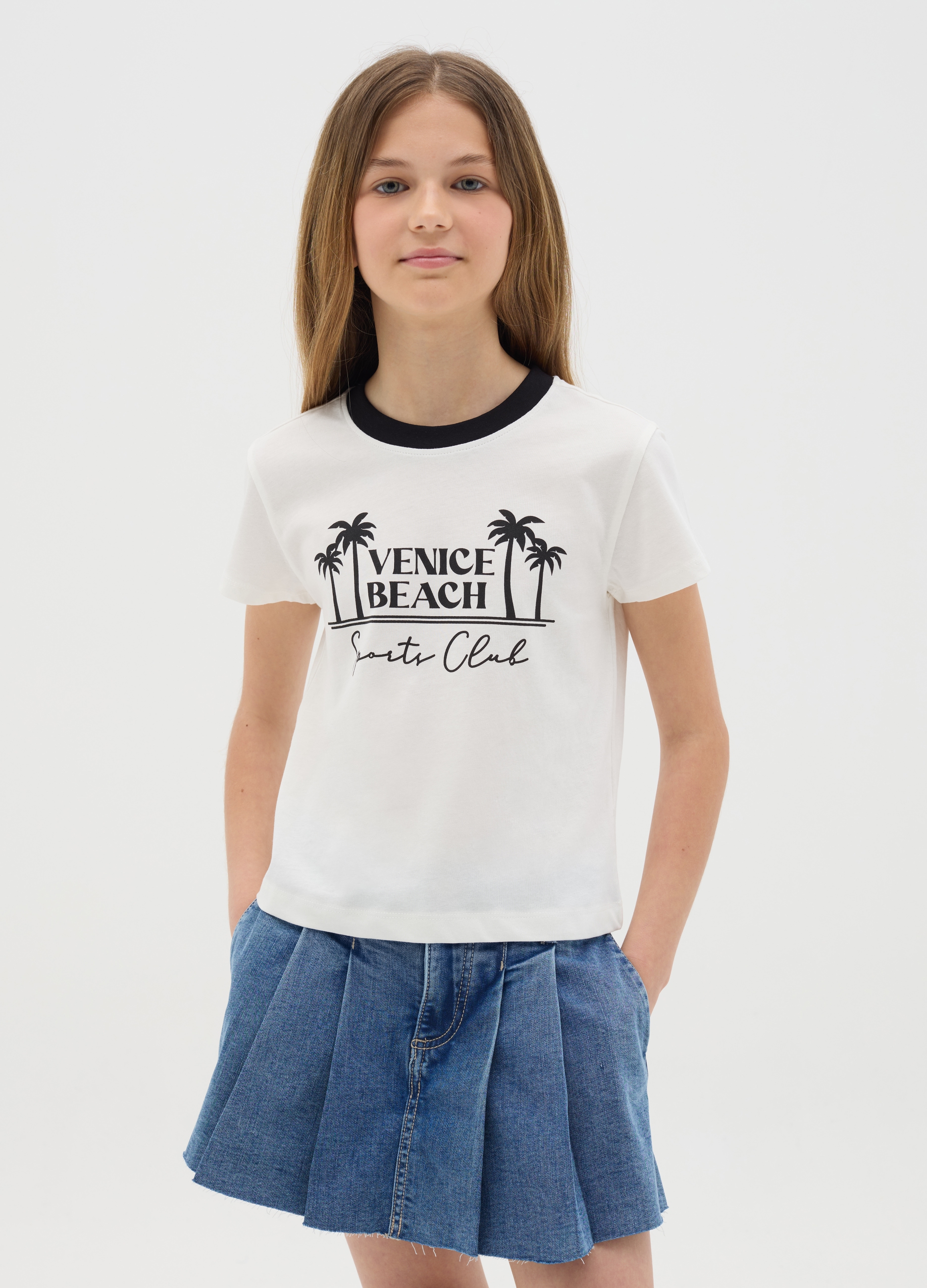 OVS, T-shirt Bianca Stampa "venice Beach", Bambina, Bianco, Taglia: 11-12