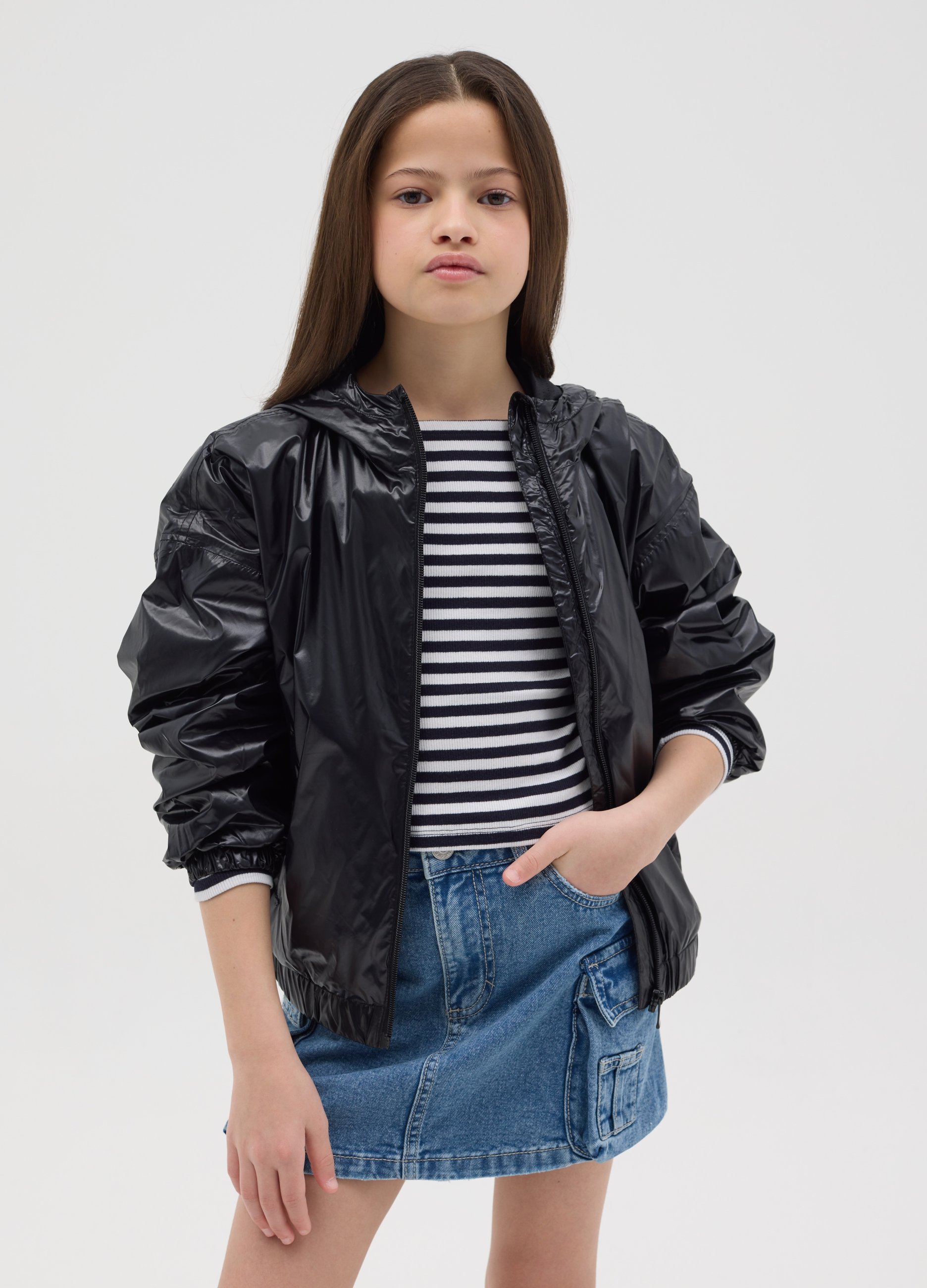 OVS, Giacca Impermeabile Con Cappuccio, Bambina, Nero, Taglia: 11-12