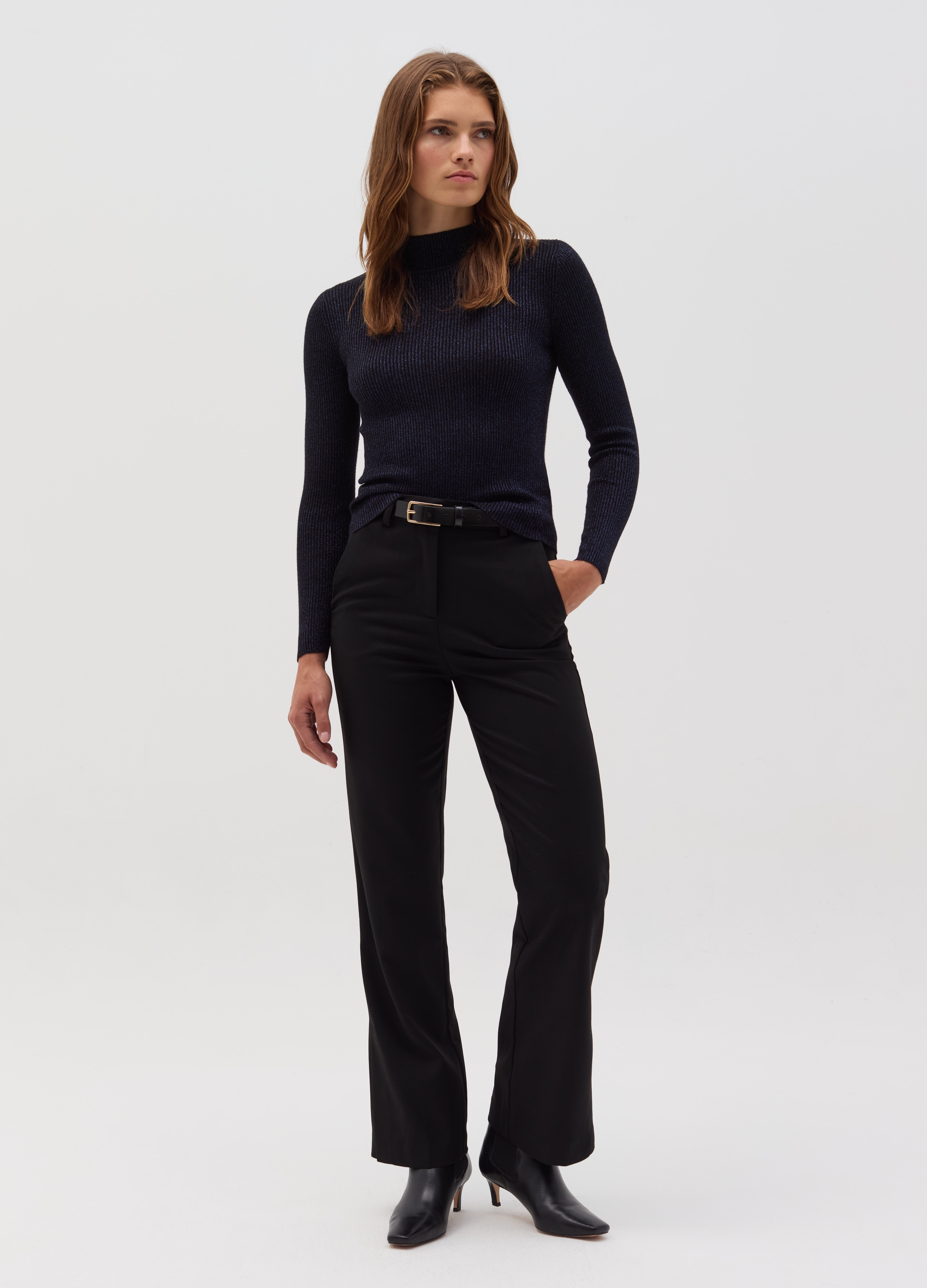 Jersey De Cuello Alto Con Lurex, Mujer, Estampado Negro 1, Talla: 36