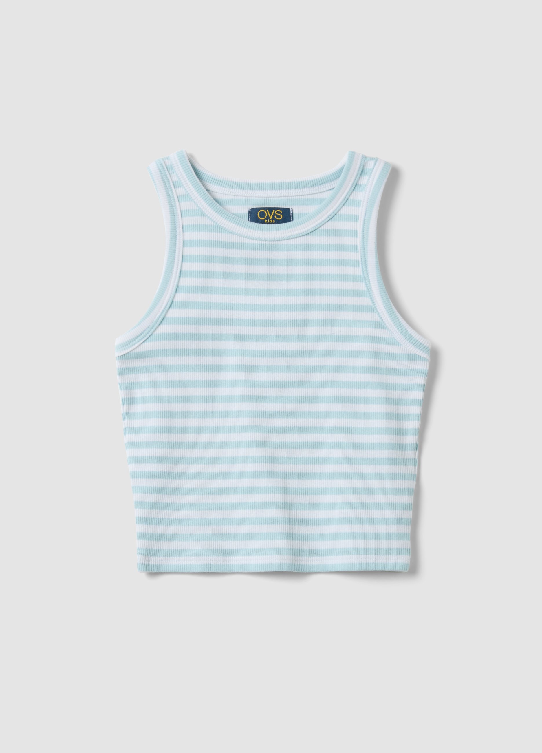 OVS KIDS, Canotta Fitted In Cotone Elasticizzato A Righe Multicolor Da Ragazza, Niña, Blanco/azul claro, Talla: 14-15