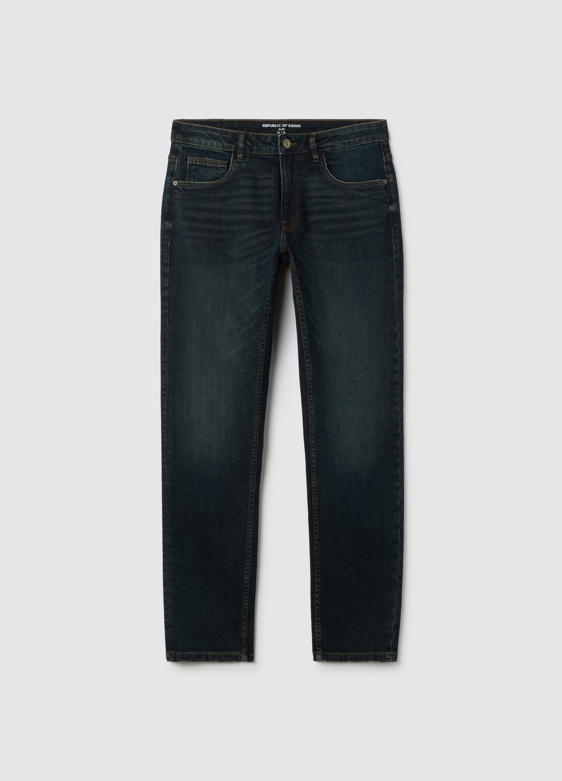 Vaqueros Slim Fit Azul En Denim De Algodón, Hombre, Azul vaquero, Talla: 46