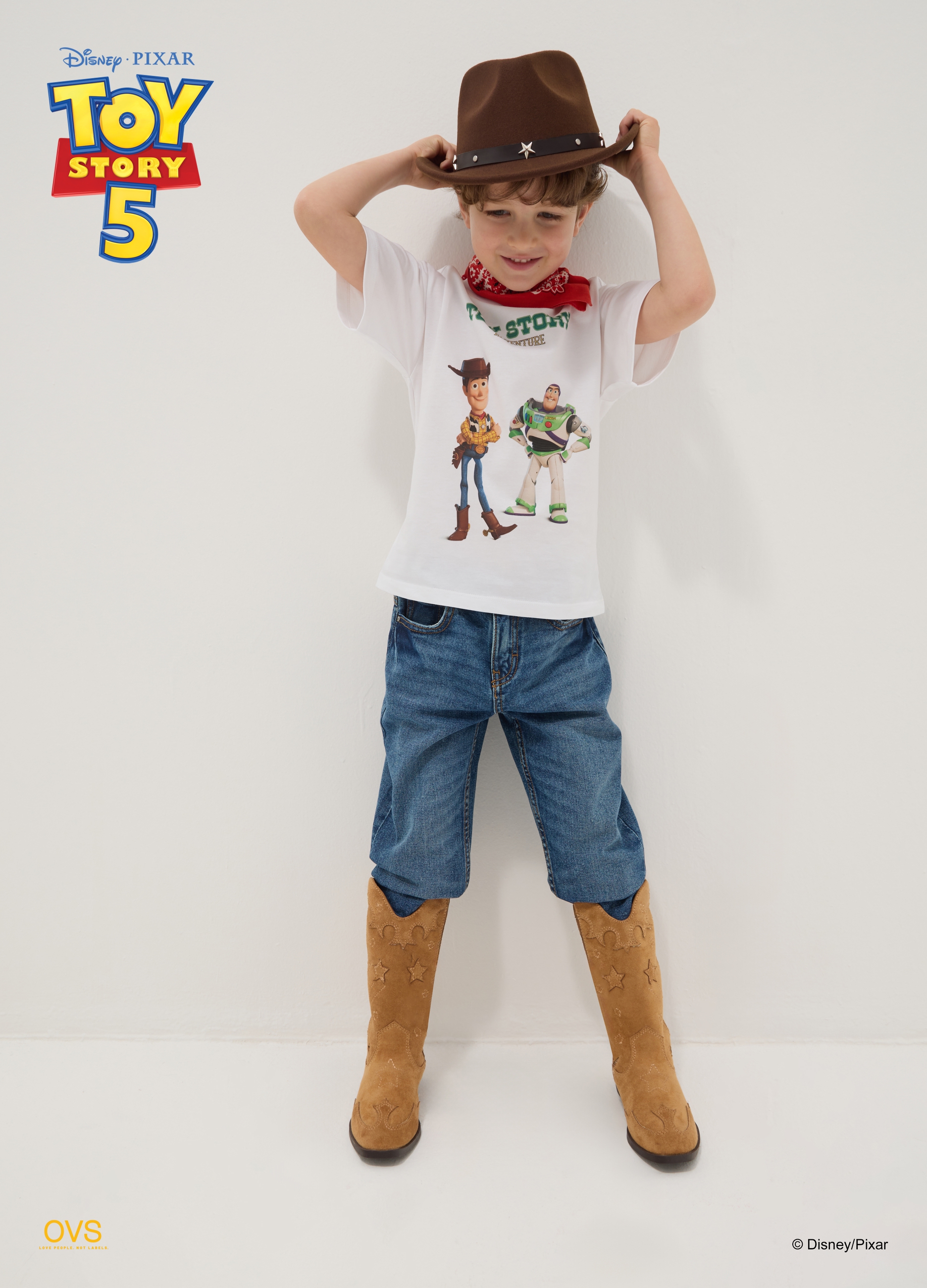 DISNEY, T-shirt Bianca In Puro Cotone Con Stampa Toy Story Per Bambino, Bianco, Taglia: 6-7