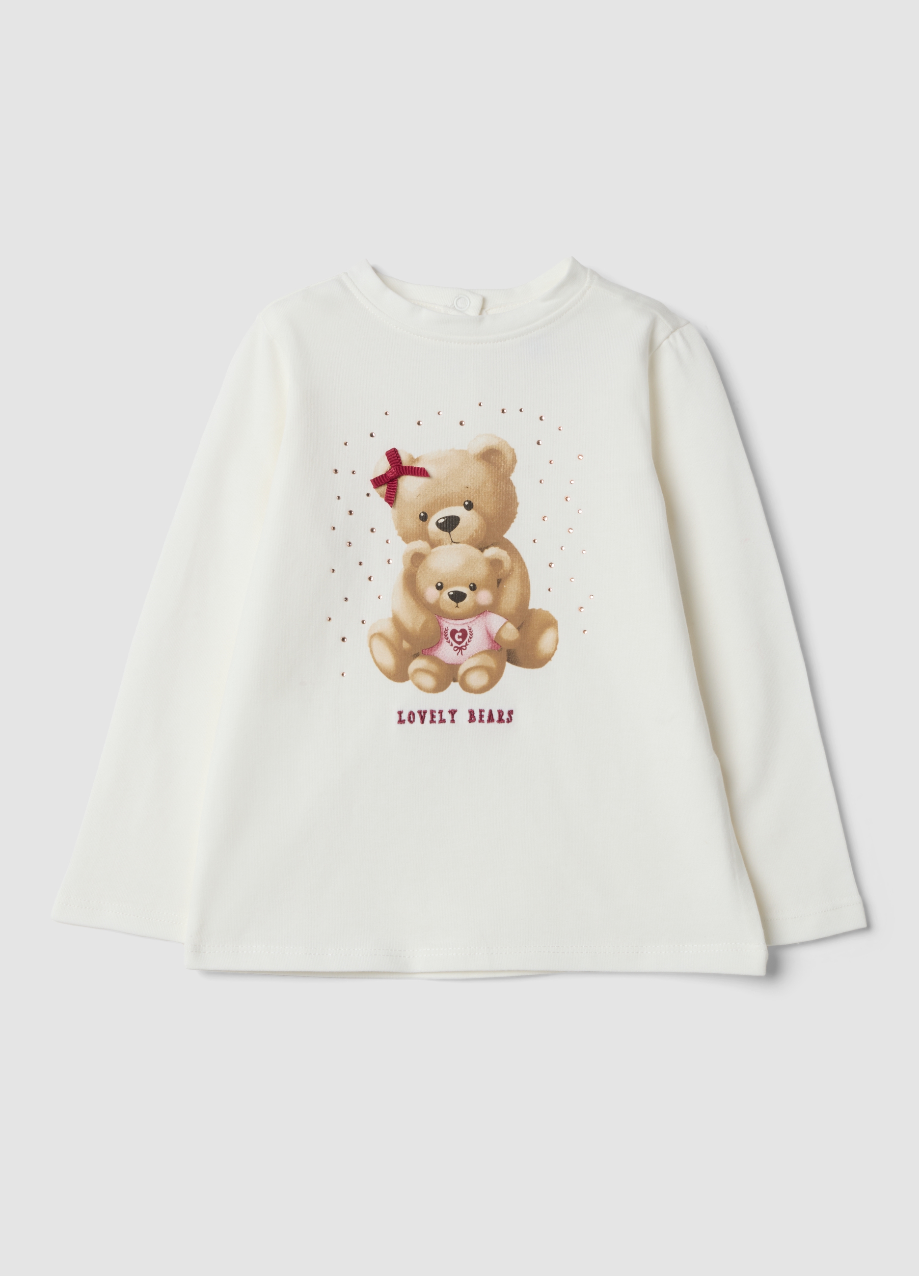FAGOTTINO, Maglietta Bianca In Cotone Organico Elasticizzato Con Stampa Orsetti, Bambina, Bianco, Taglia: 12-18