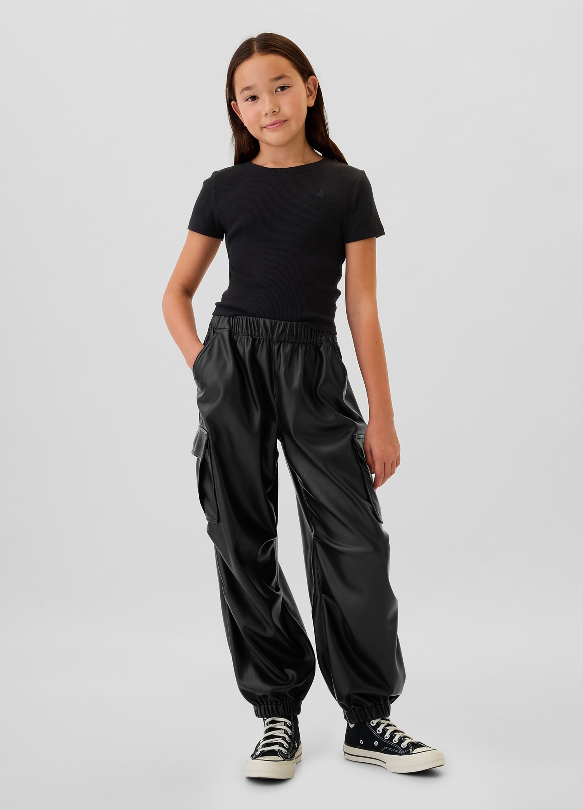 OVS, Pantalone Parachute Cargo Effetto Lucido, Bambina, Nero, Taglia: XL/145-152