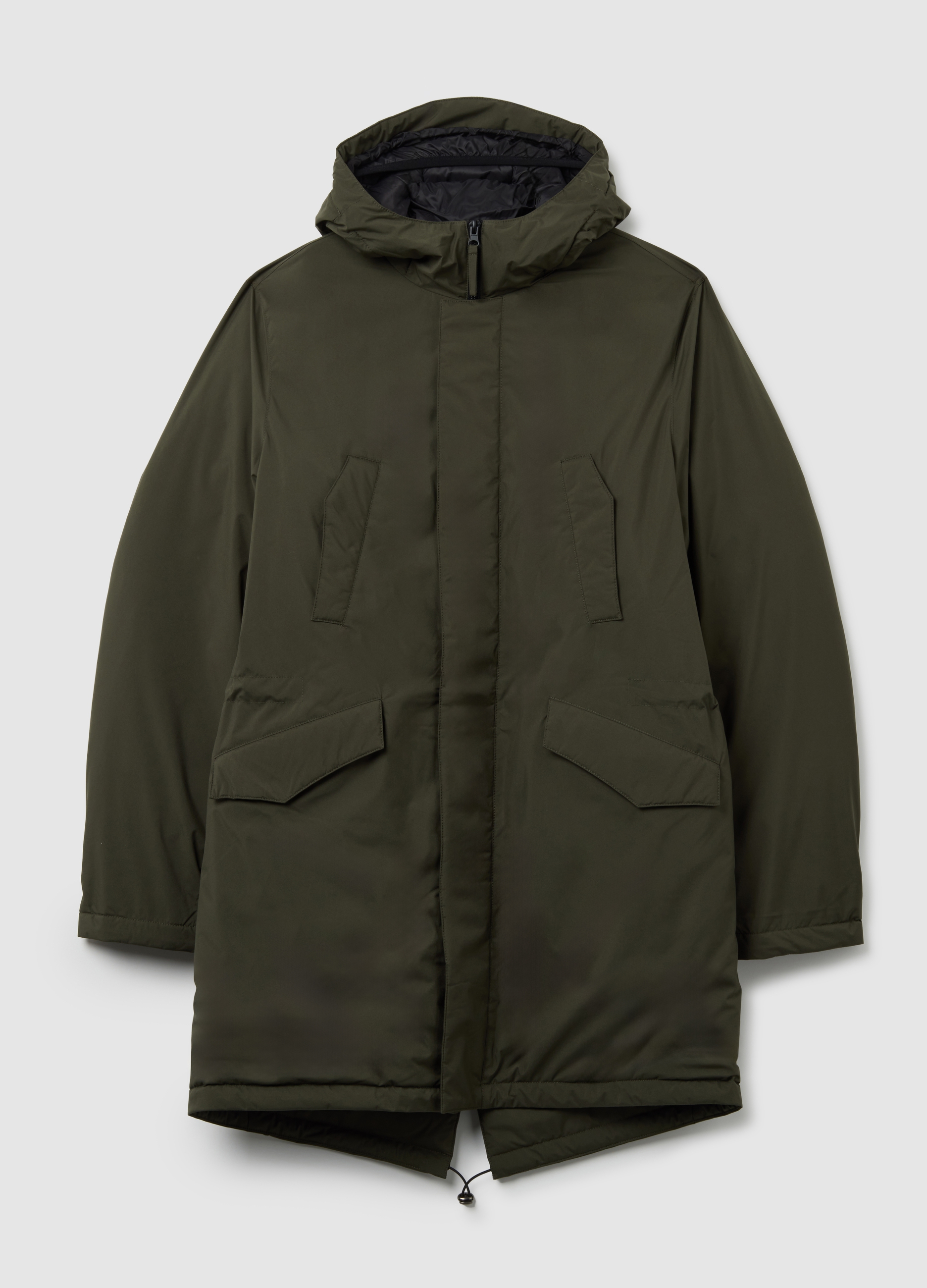 OVS, Parka Verde Acolchado De Ajuste Regular Con Capucha Y Cremallera, Hombre, Verde militar, Talla: L