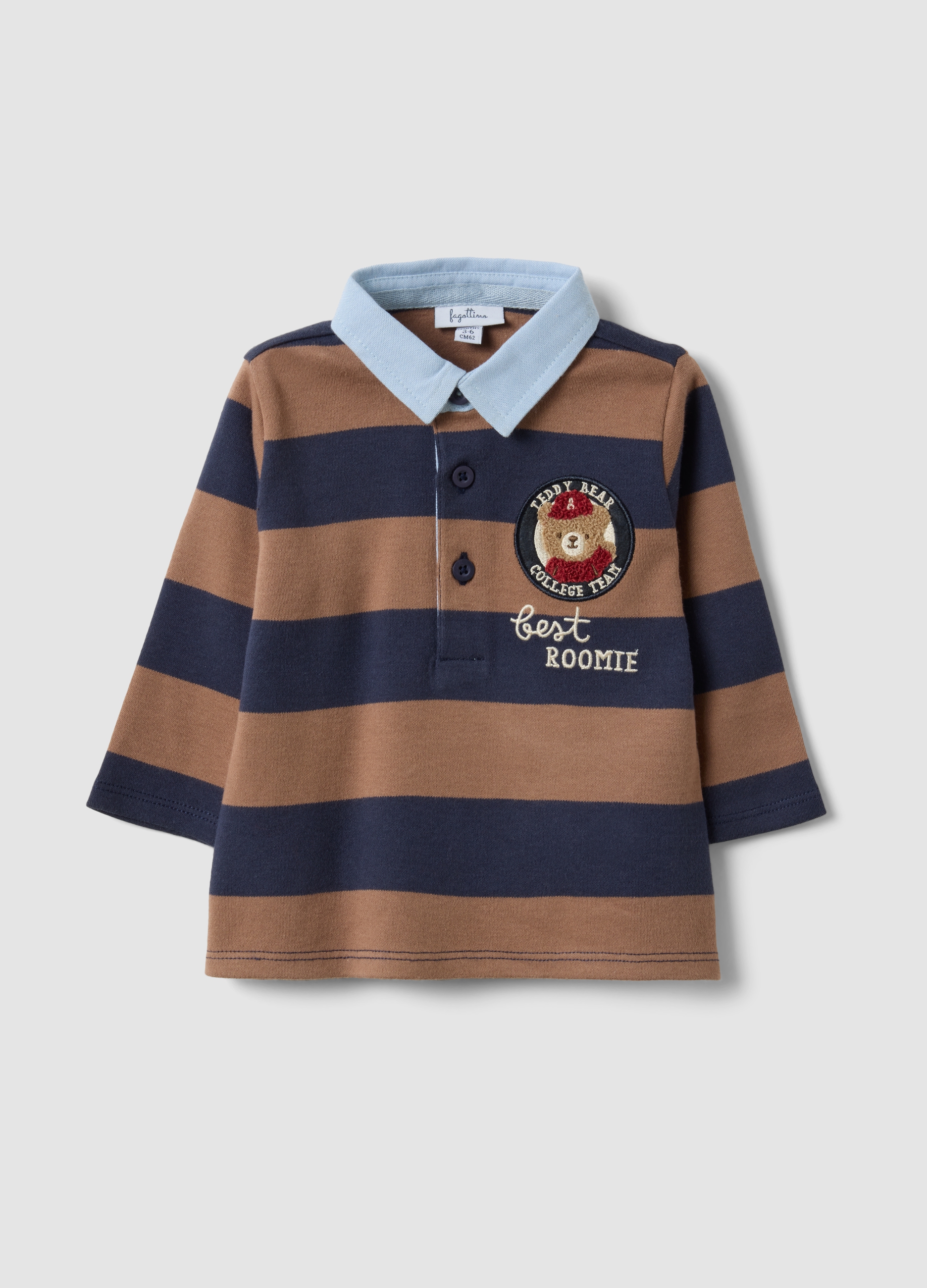 FAGOTTINO, Polo Marrone A Righe Blu In Cotone Organico Per Neonato Regular Fit, Marrone, Taglia: 6-9