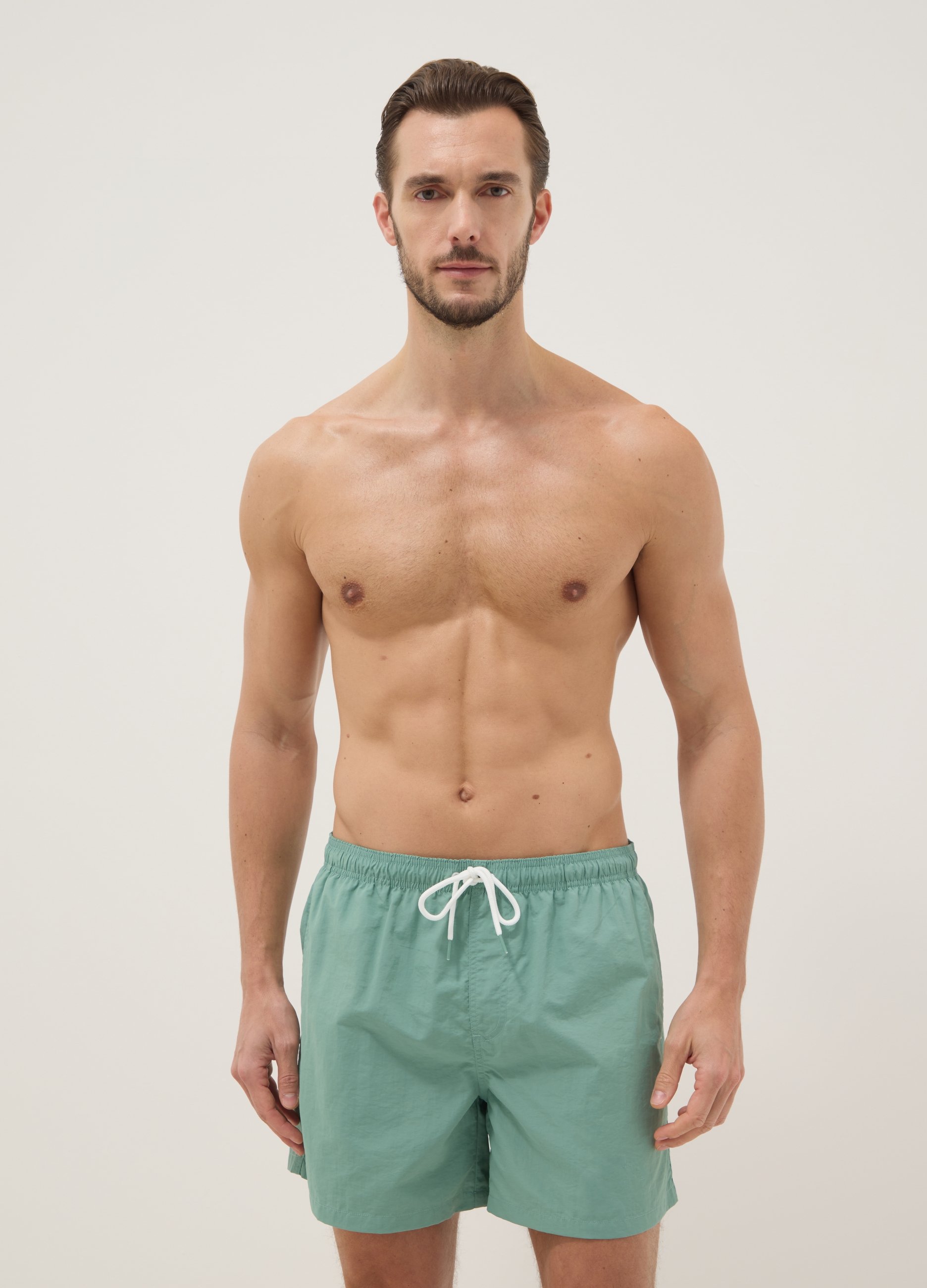 Bañador Tipo Bóxer Verde Con Cintura Elástica, Hombre, Verde claro, Talla: S