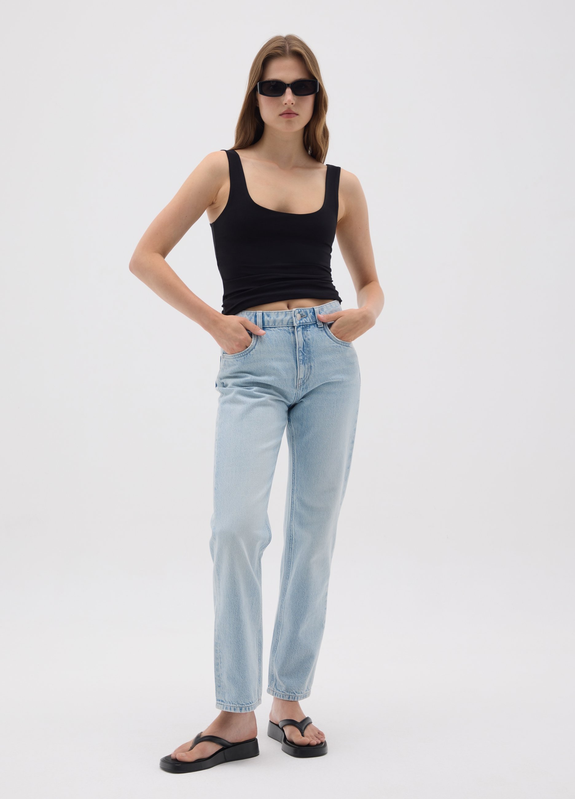 OVS, Damen-top Aus Schwarzem Stretch-baumwolle, Frau, Gunmetal, Größe: 34