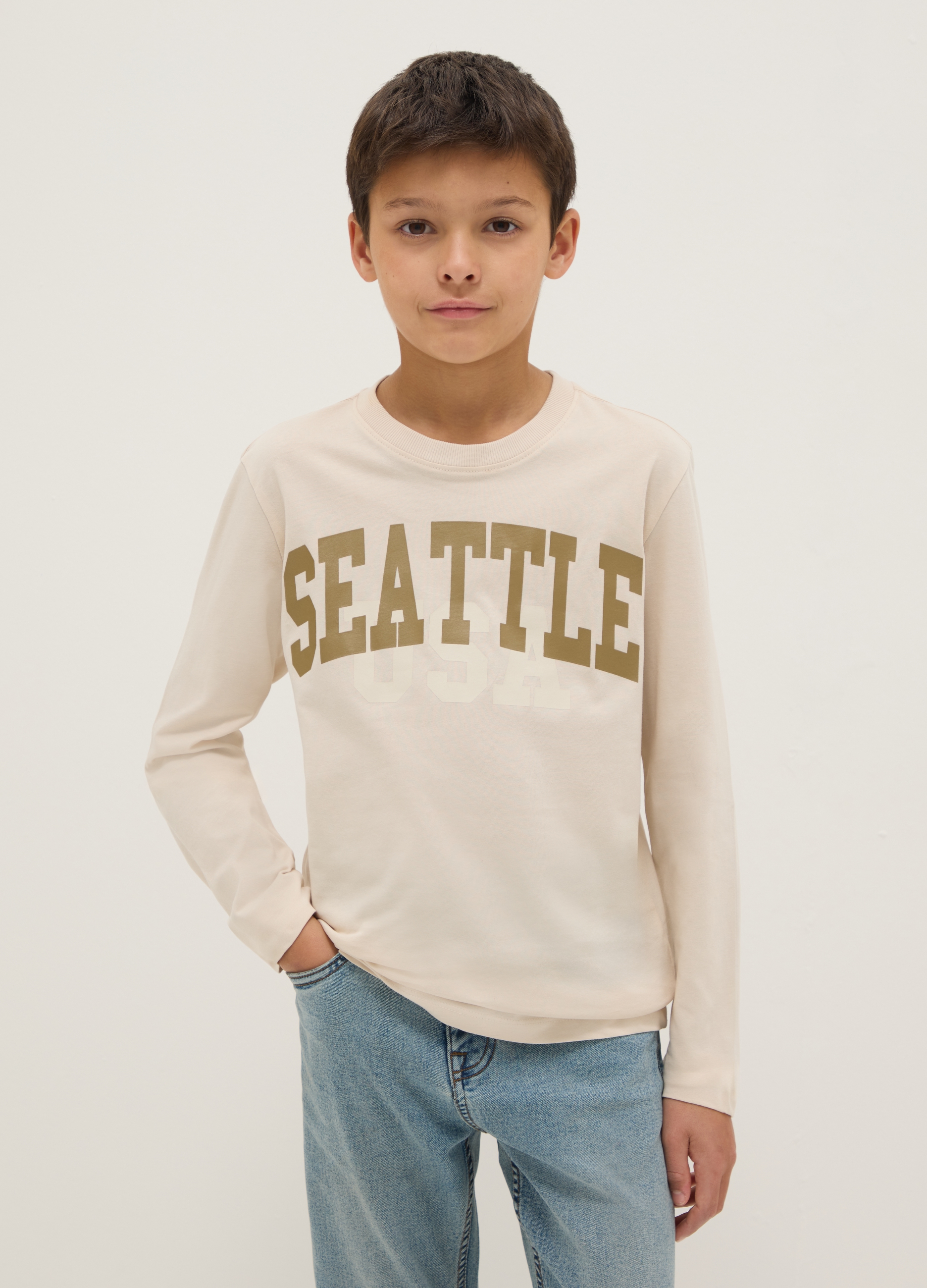 OVS KIDS, Maglia Da Ragazzo In Puro Cotone Beige Regular Fit, Bambino, Beige, Taglia: 11-12