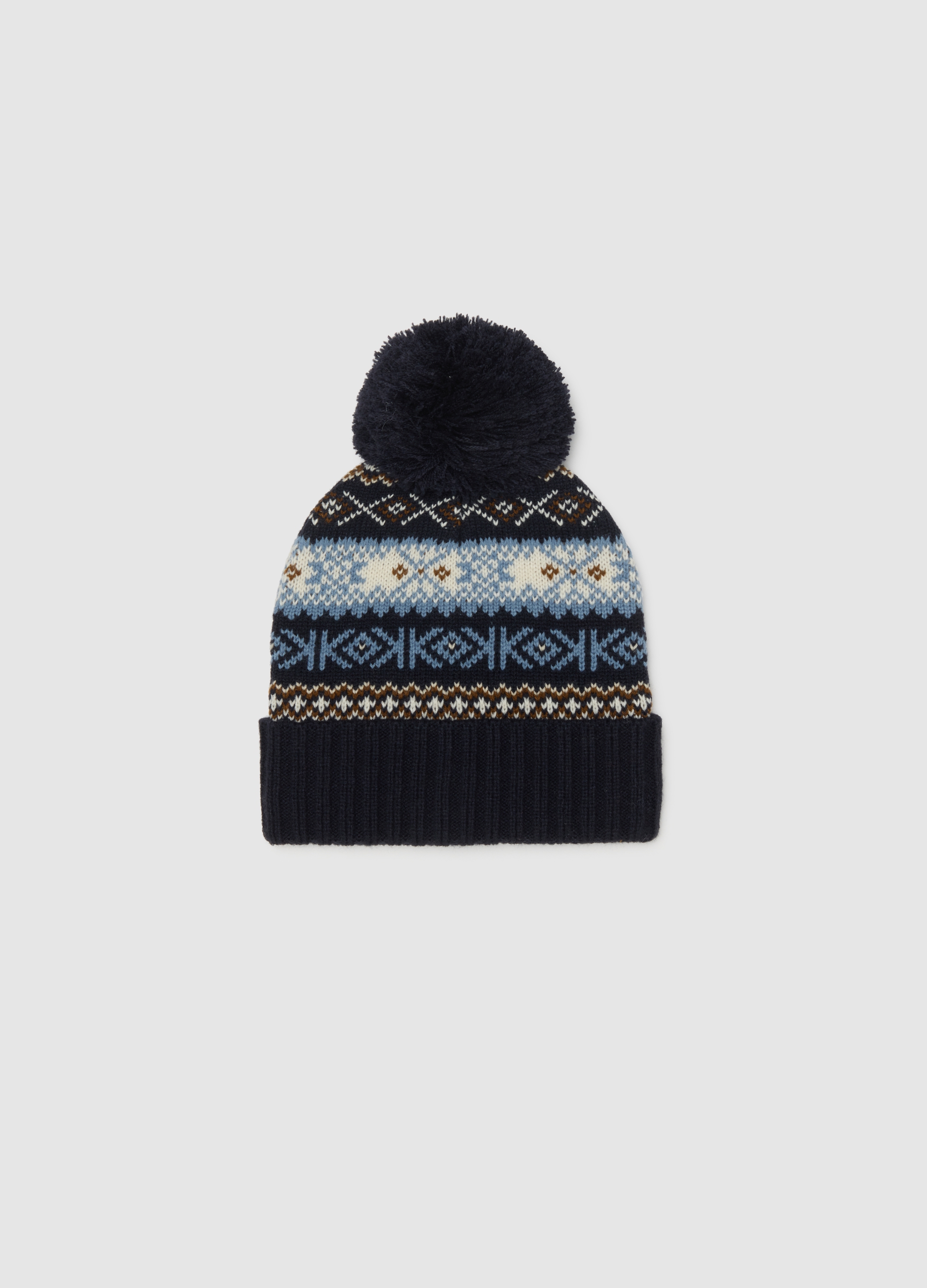 OVS KIDS, Gorro Multicolor Para Niños Con Pompón Y Diseño Geométrico, Niño, Blanco/azul/marrón, Talla: 54