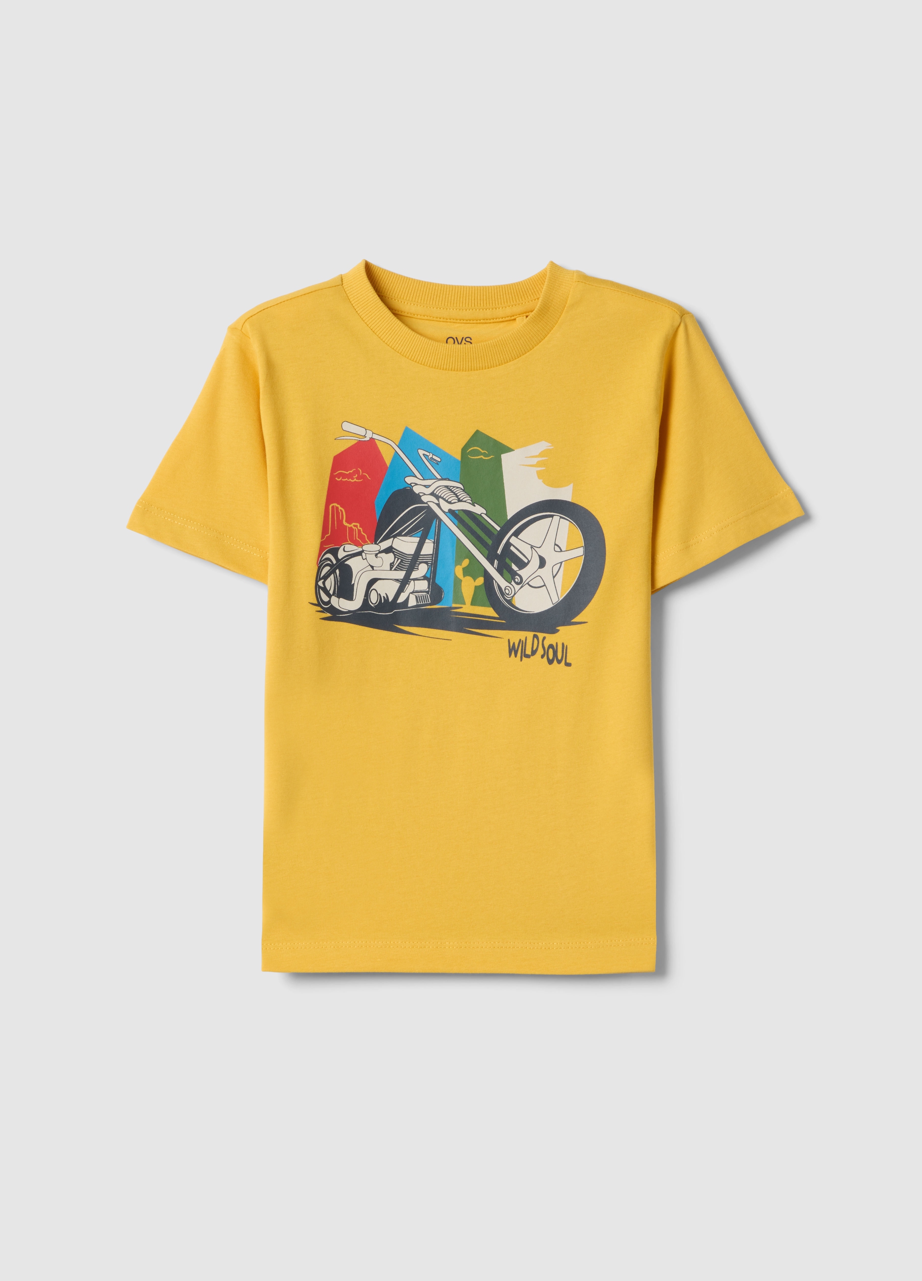 OVS KIDS, Camiseta Amarilla De Algodón Puro De Corte Regular Para Niño Con Estampado, Niño, Amarillo brillante, Talla: 8-9