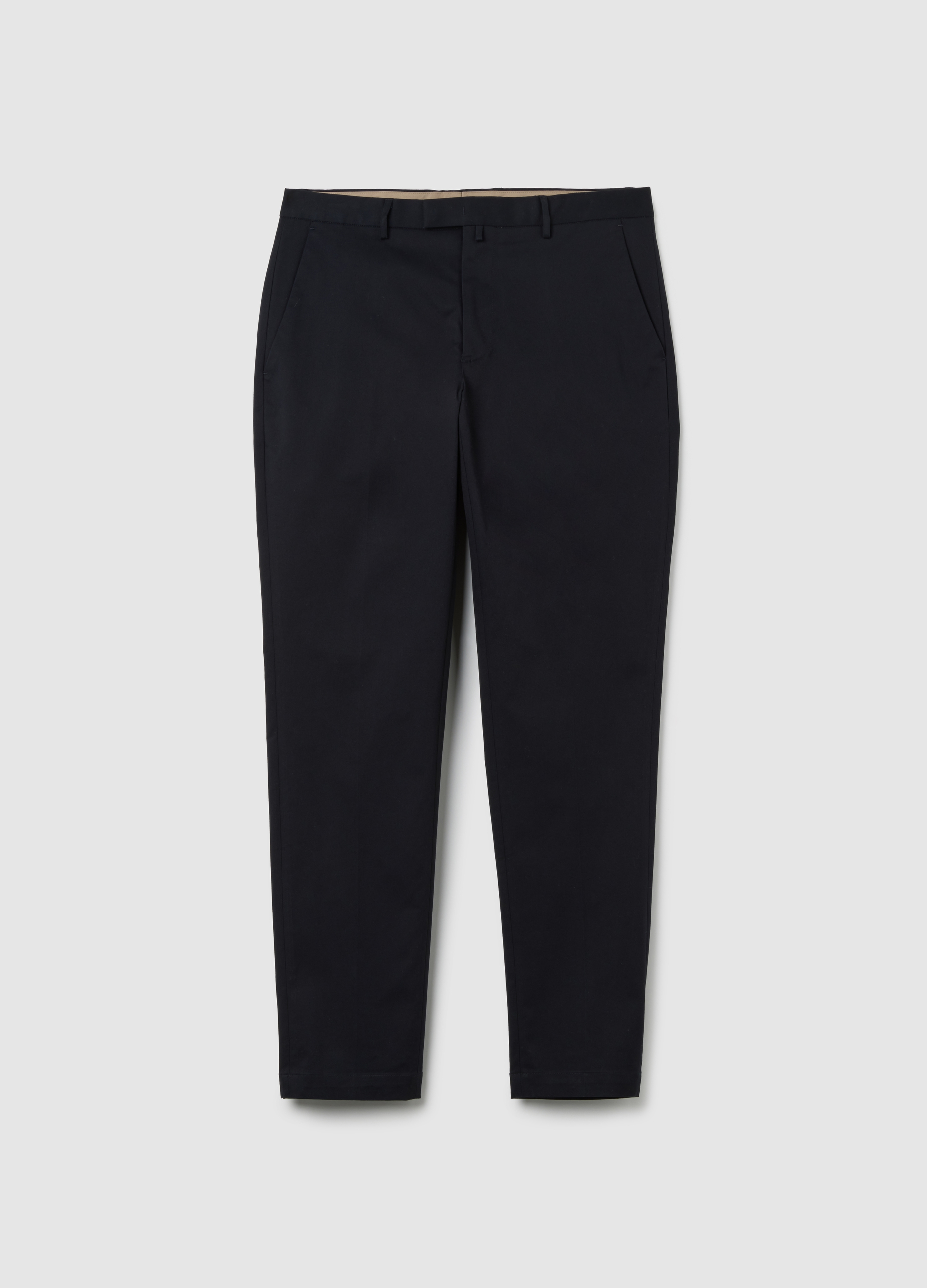 Pantaloni In Cotone Elasticizzato Blu Regular Fit, Hombre, Azul marino, Talla: 46