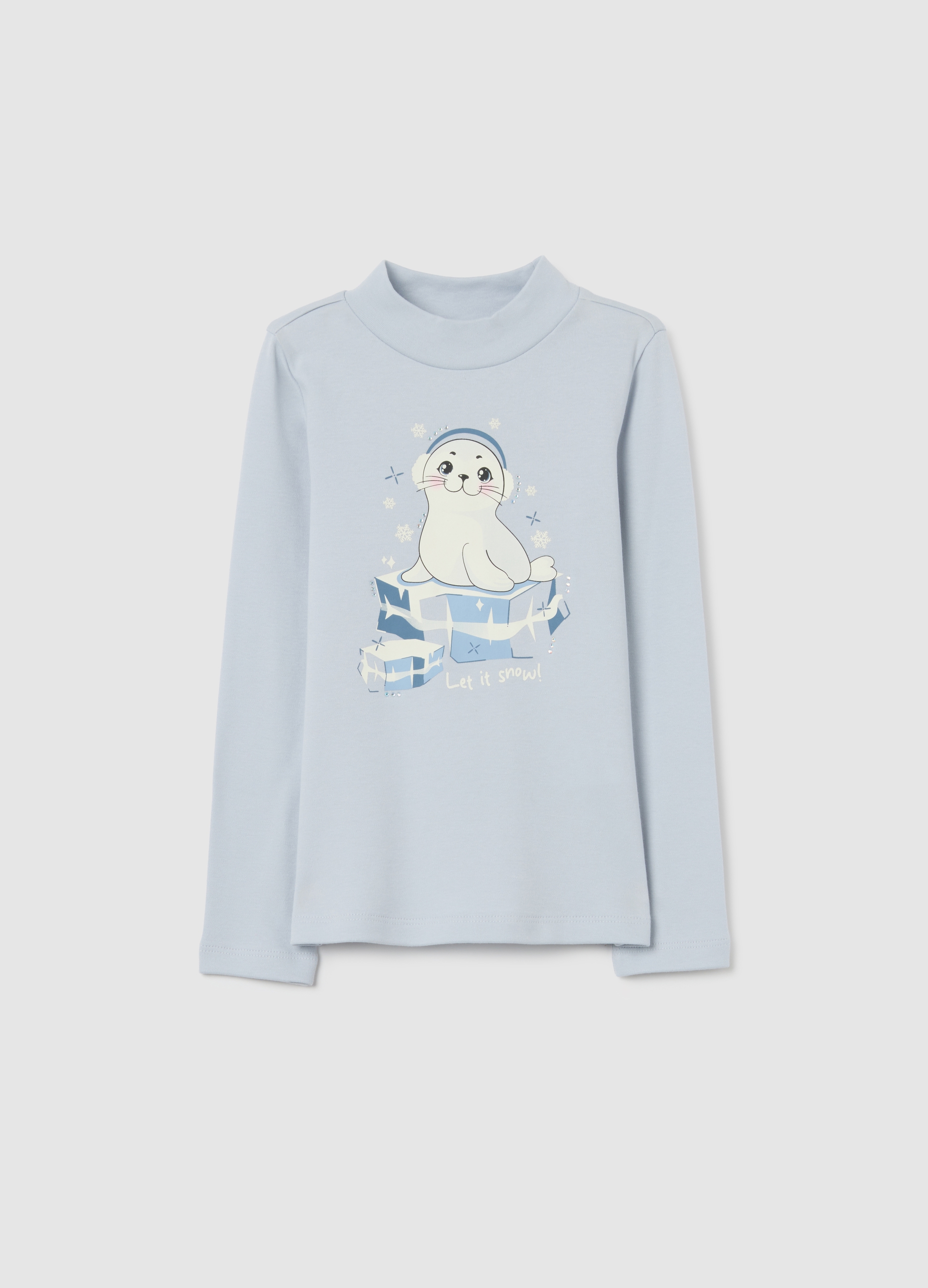 OVS KIDS, Camiseta Azul De Algodón Para Niña Ajuste Regular Con Estampado, Niña, Azul Azur, Talla: 5-6